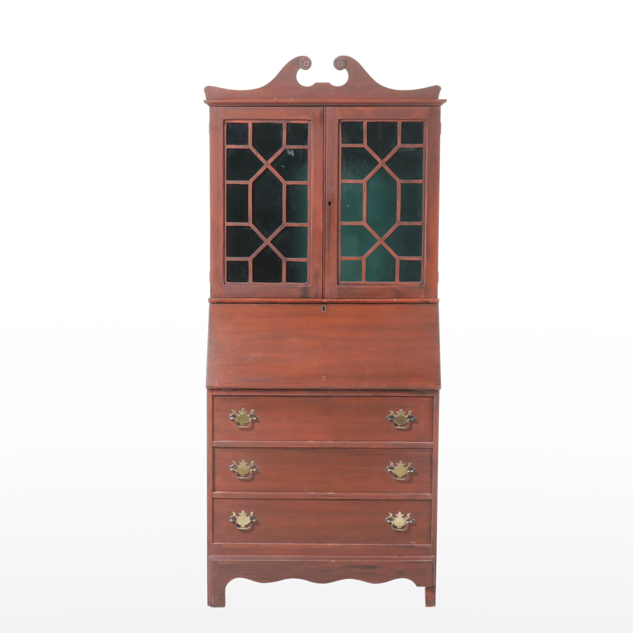 Chippendale Style Mahogany Secretary Desk, Early to Mid-20th Century