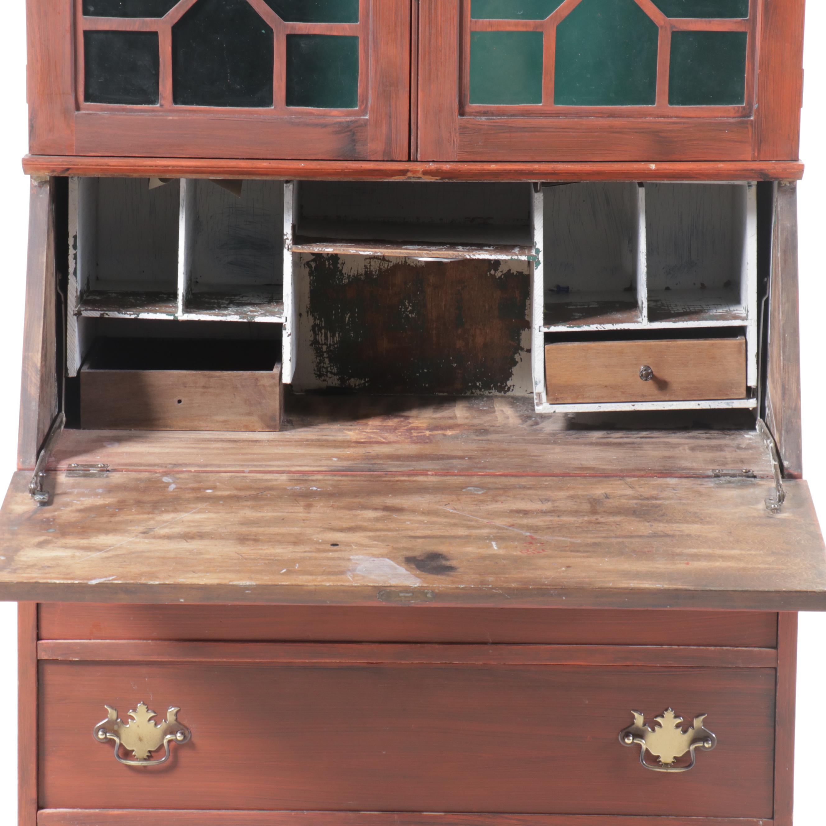 Chippendale Style Mahogany Secretary Desk, Early to Mid-20th Century