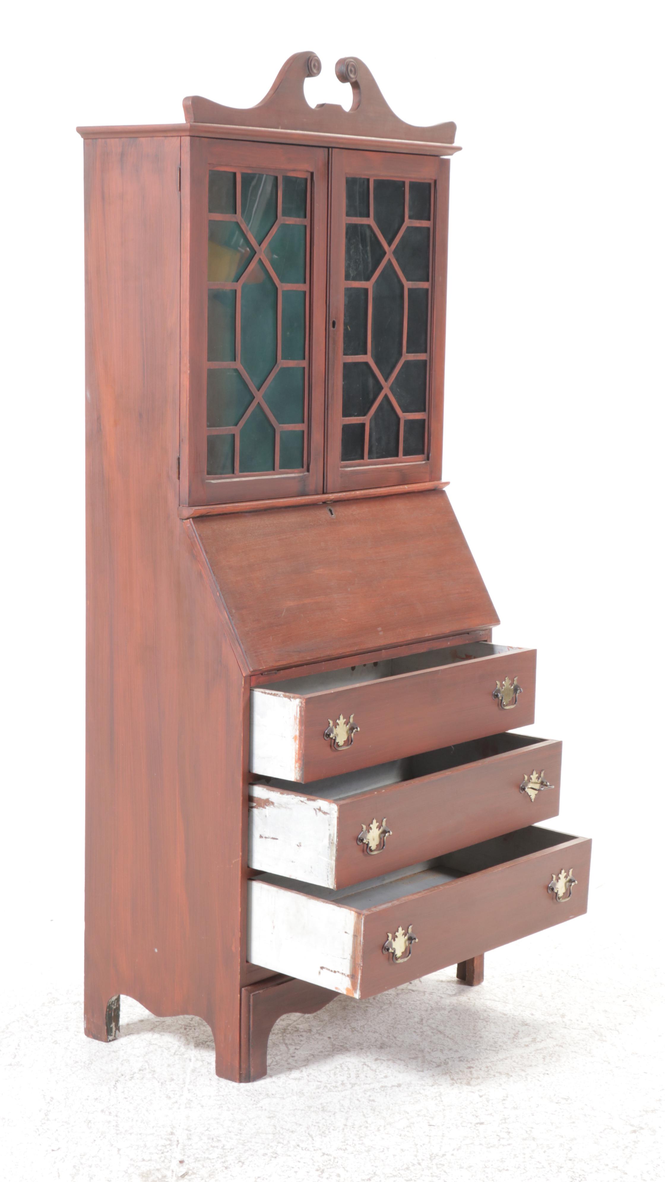 Chippendale Style Mahogany Secretary Desk, Early to Mid-20th Century