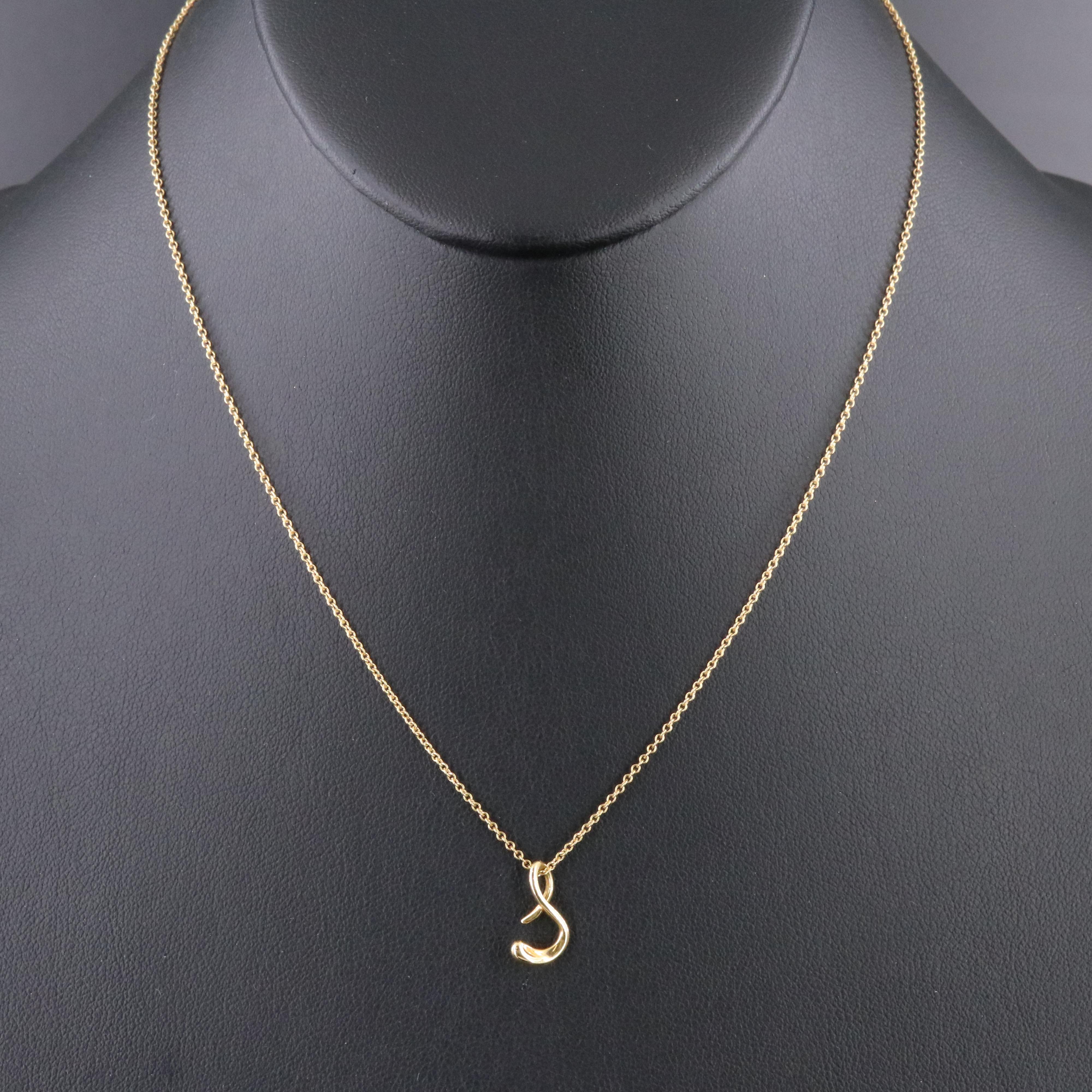 Elsa Peretti for Tiffany & Co. 18K Alphabet Letter "S" Initial Pendant Necklace