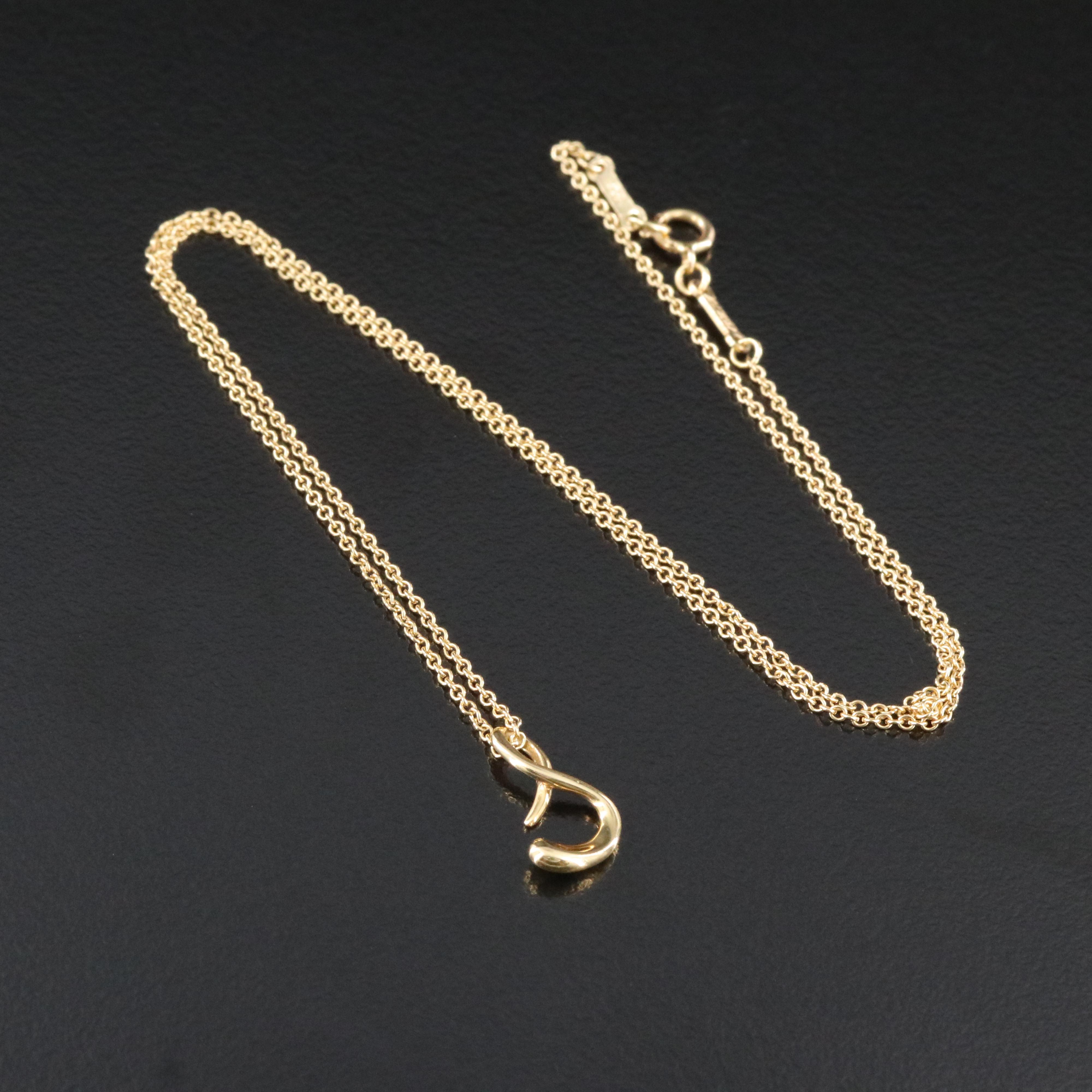 Elsa Peretti for Tiffany & Co. 18K Alphabet Letter "S" Initial Pendant Necklace