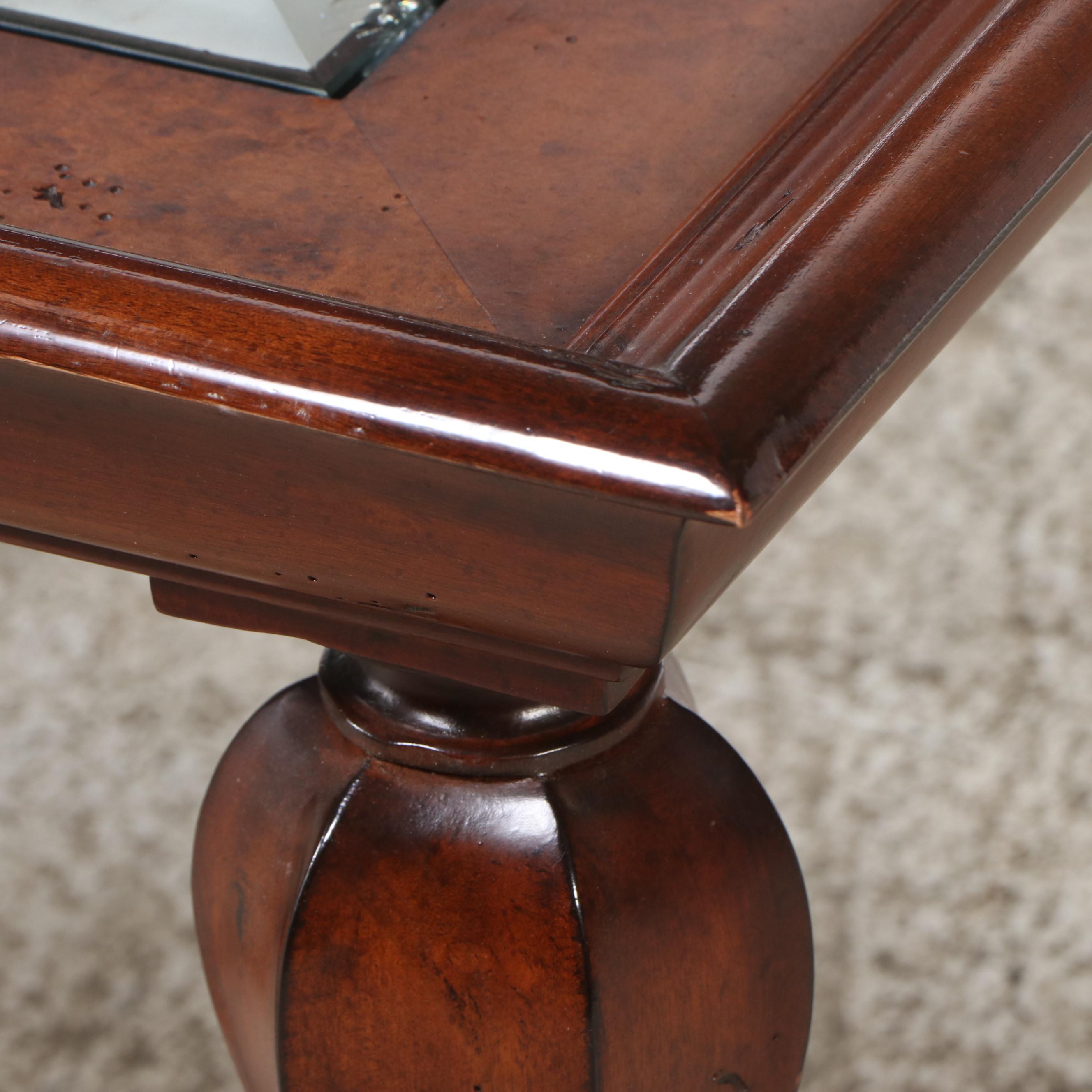 Renaissance Revival Style Mahogany Coffee Table with Glass Top