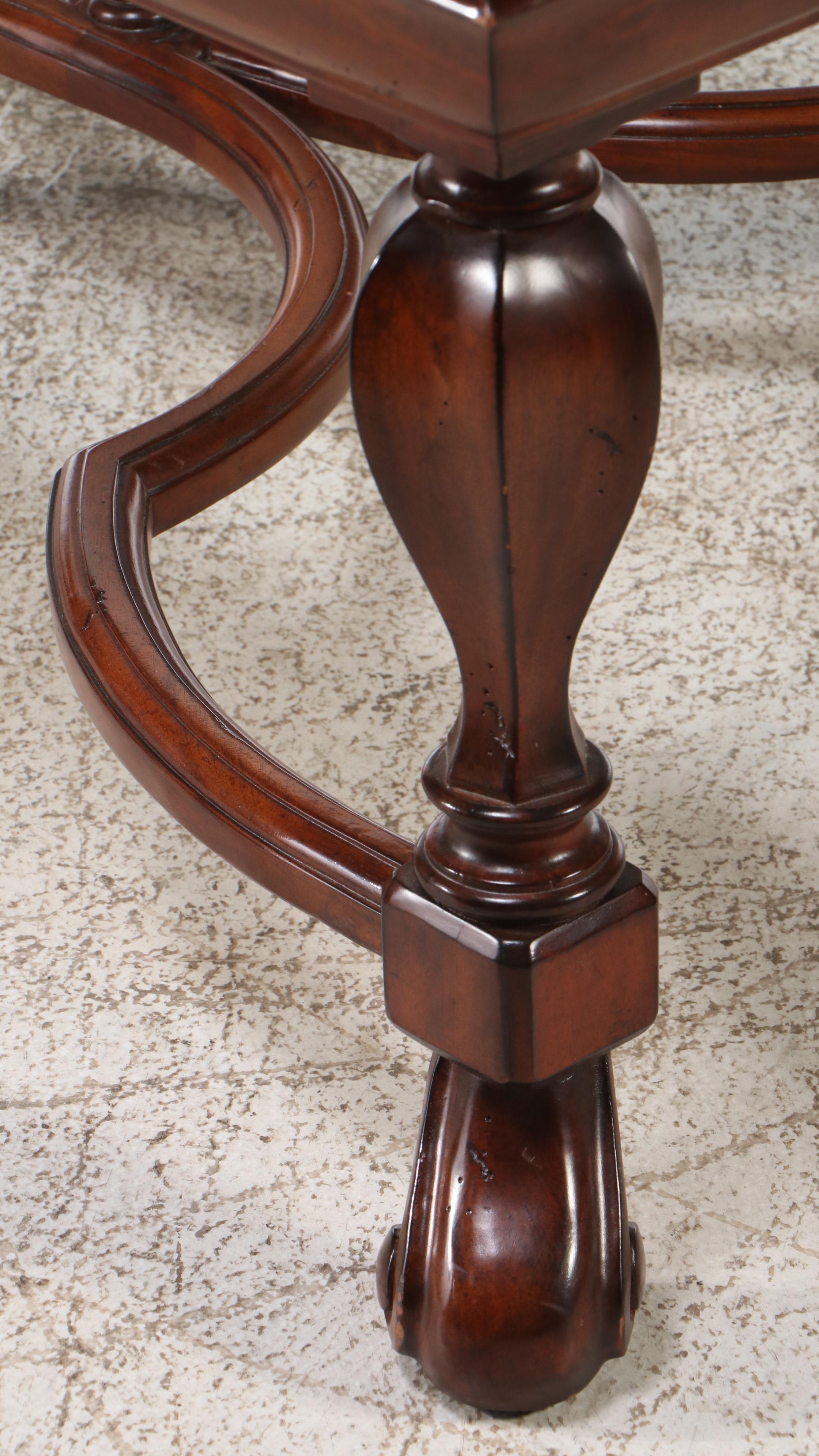 Renaissance Revival Style Mahogany Coffee Table with Glass Top