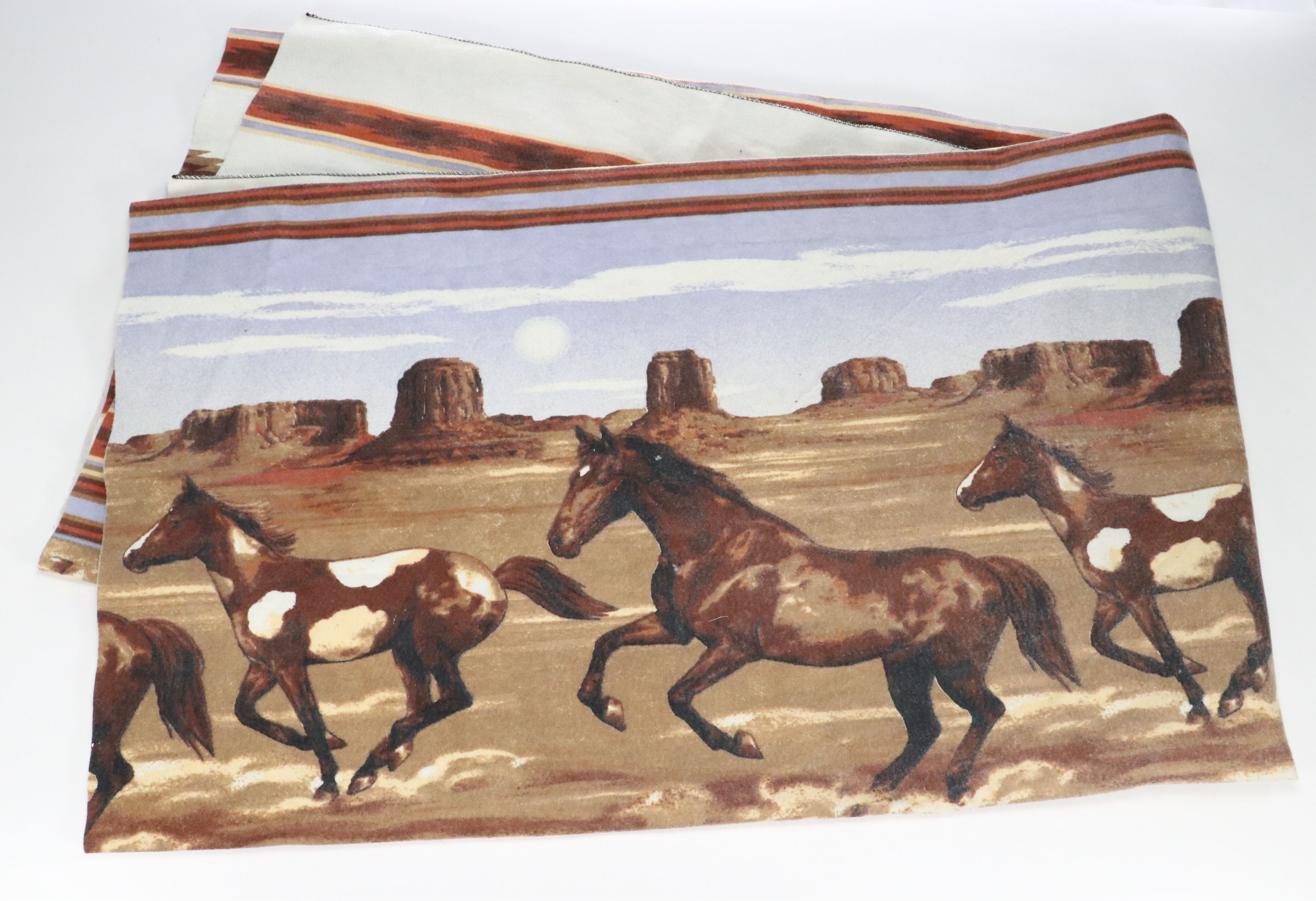 Southwest Desert and Galloping Horse Blanket with Wooden Conestoga Wagon Model