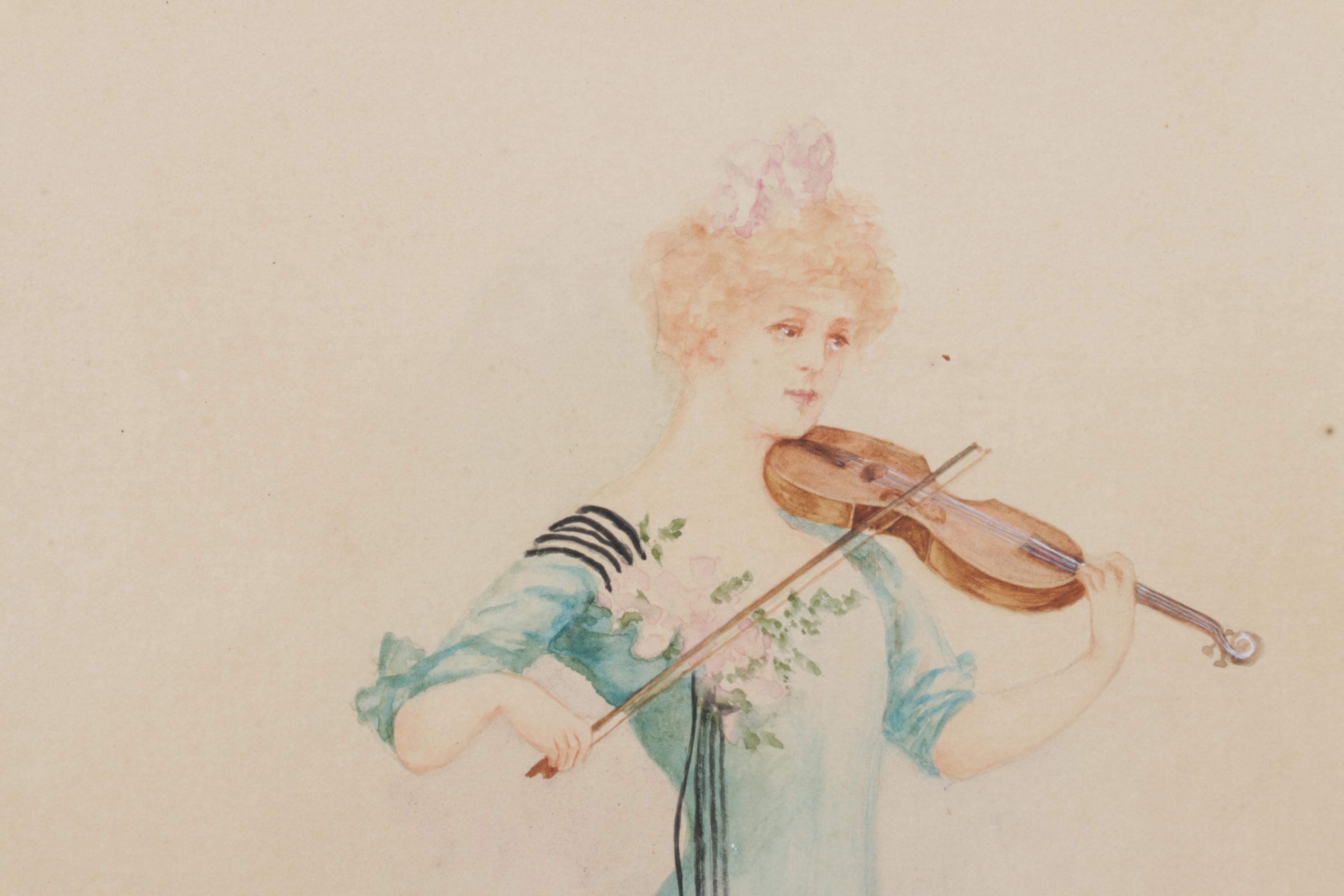 M.A. Jackson Watercolor Painting of a Woman Playing Violin