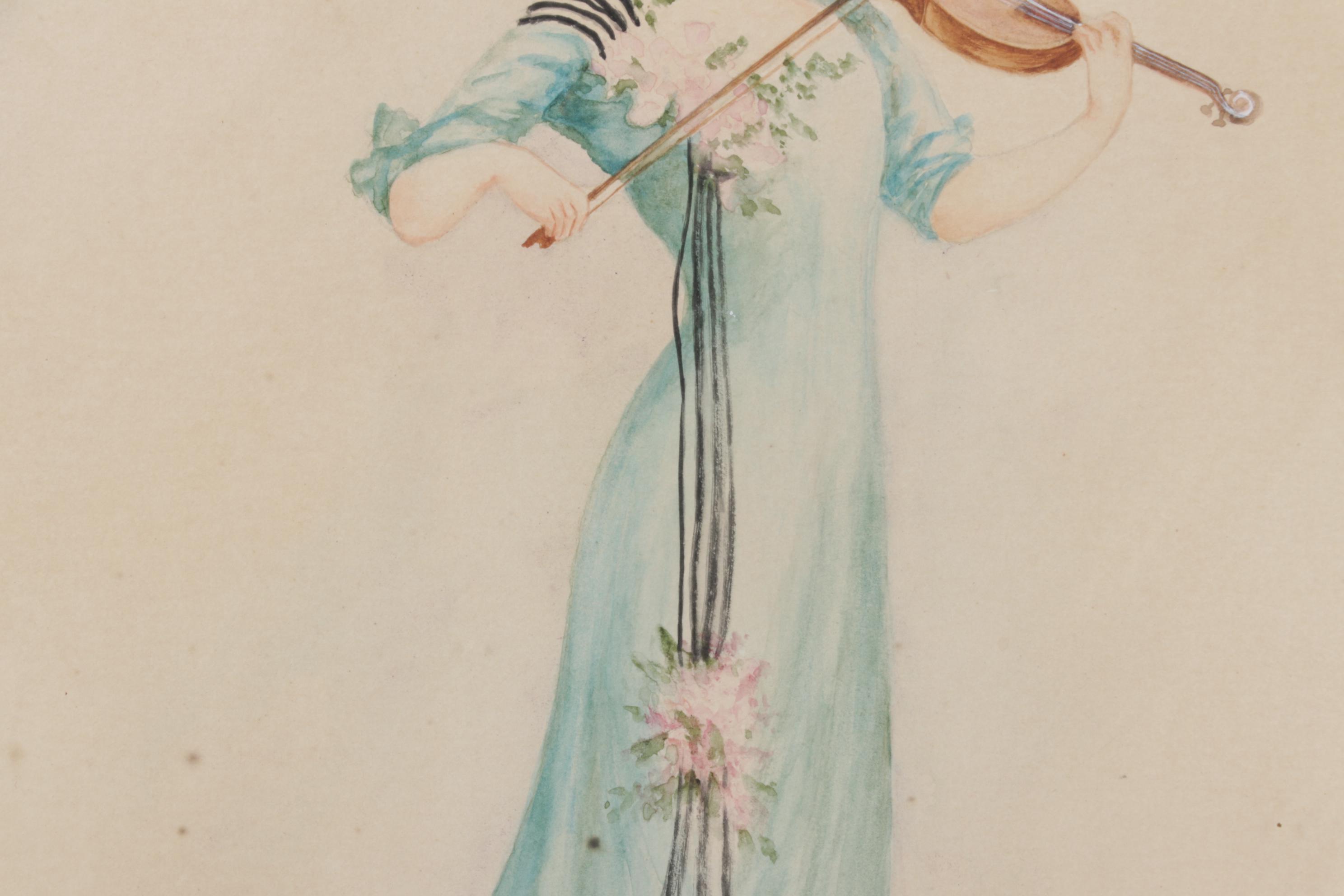 M.A. Jackson Watercolor Painting of a Woman Playing Violin