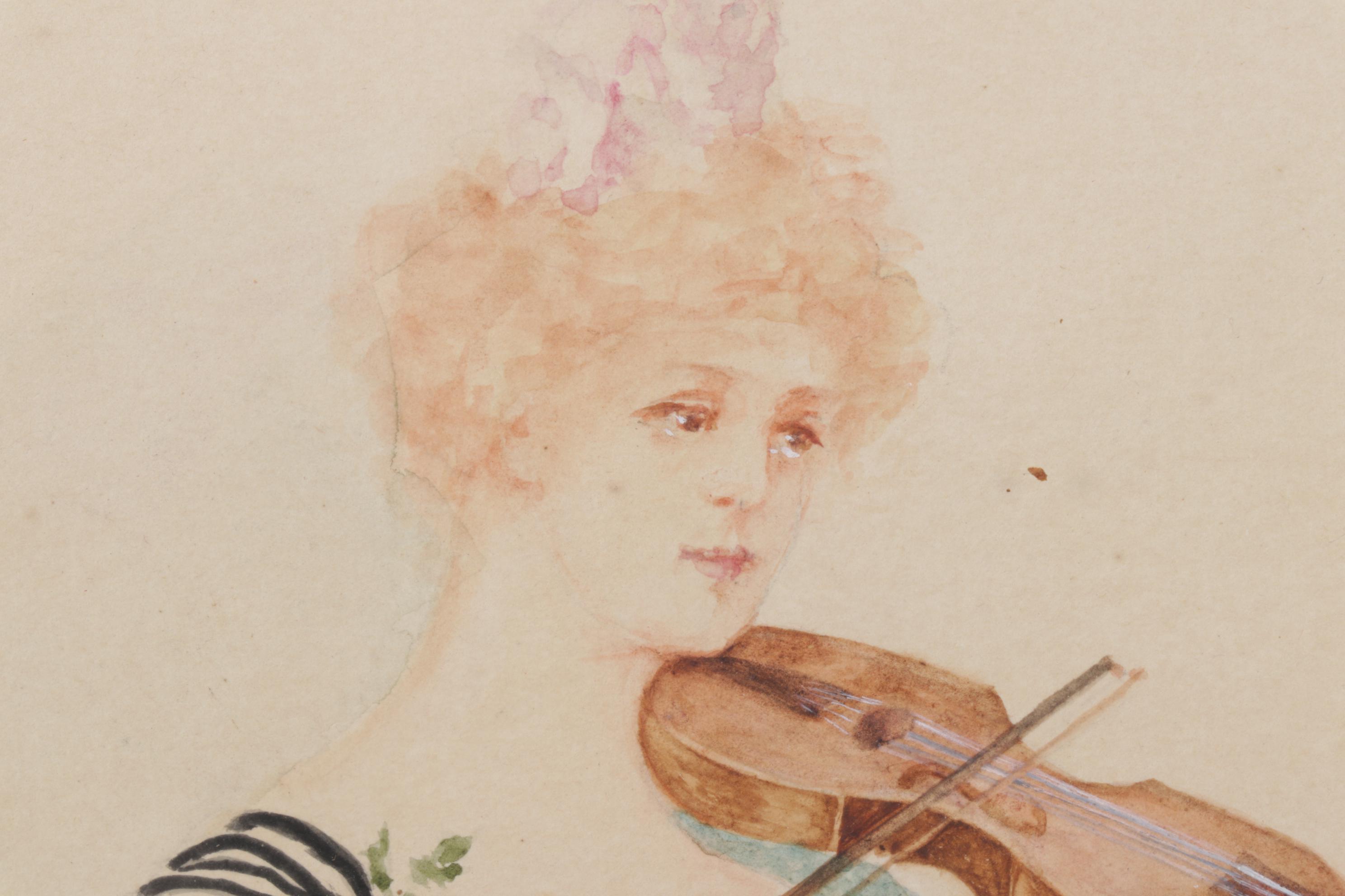 M.A. Jackson Watercolor Painting of a Woman Playing Violin