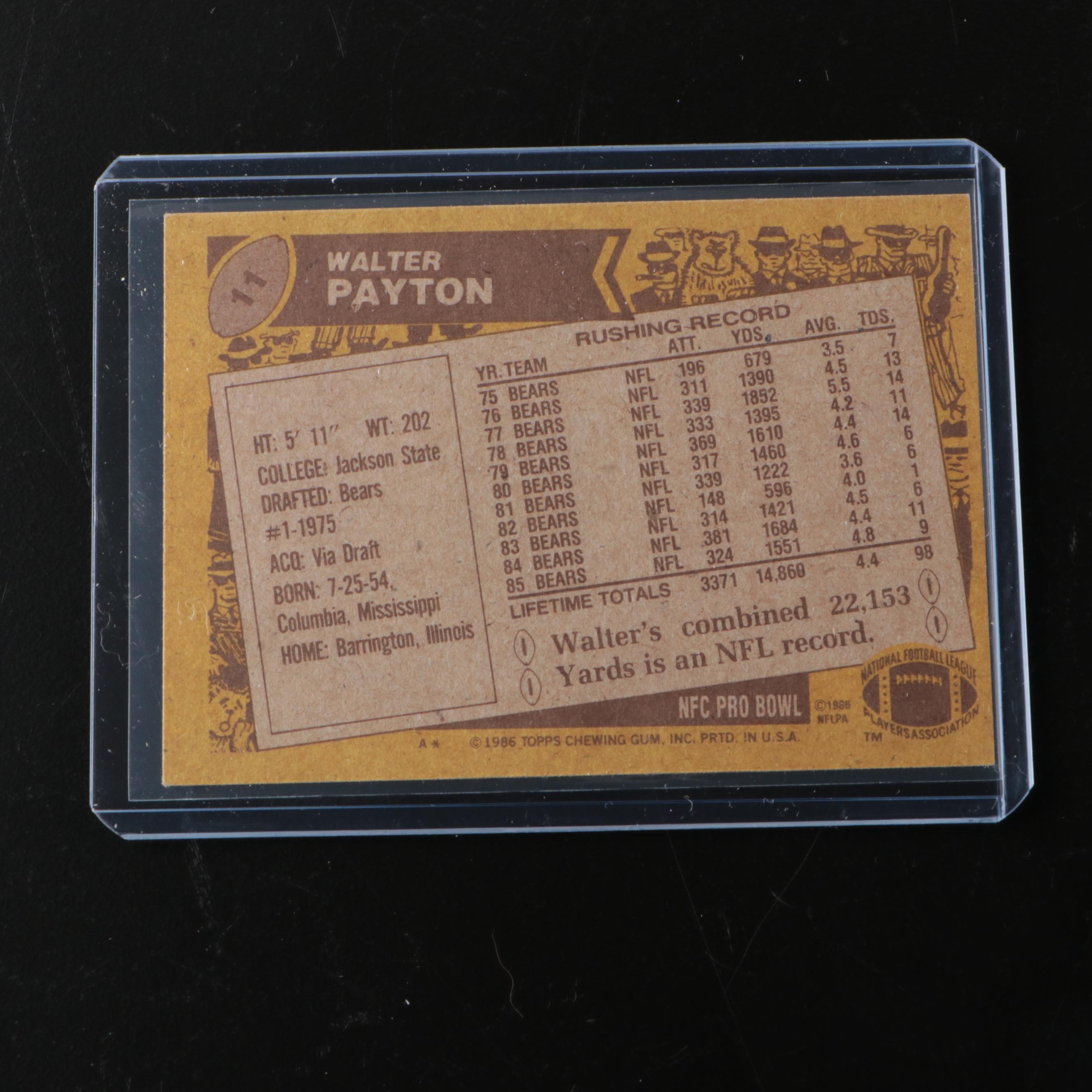 1986 Topps Walter Payton Signed Chicago Bears Football Card