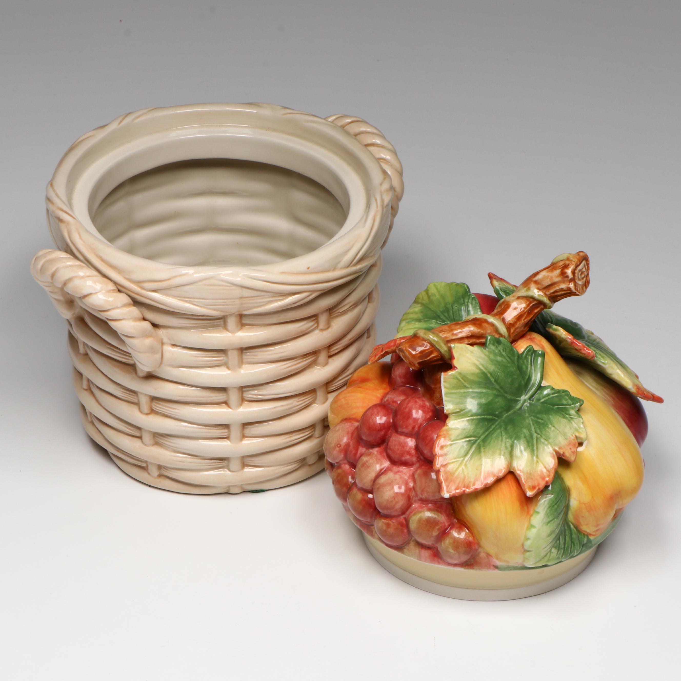 Imperial Glass Beaded Block Iridescent Glass Bowl with Fitz & Floyd Canister