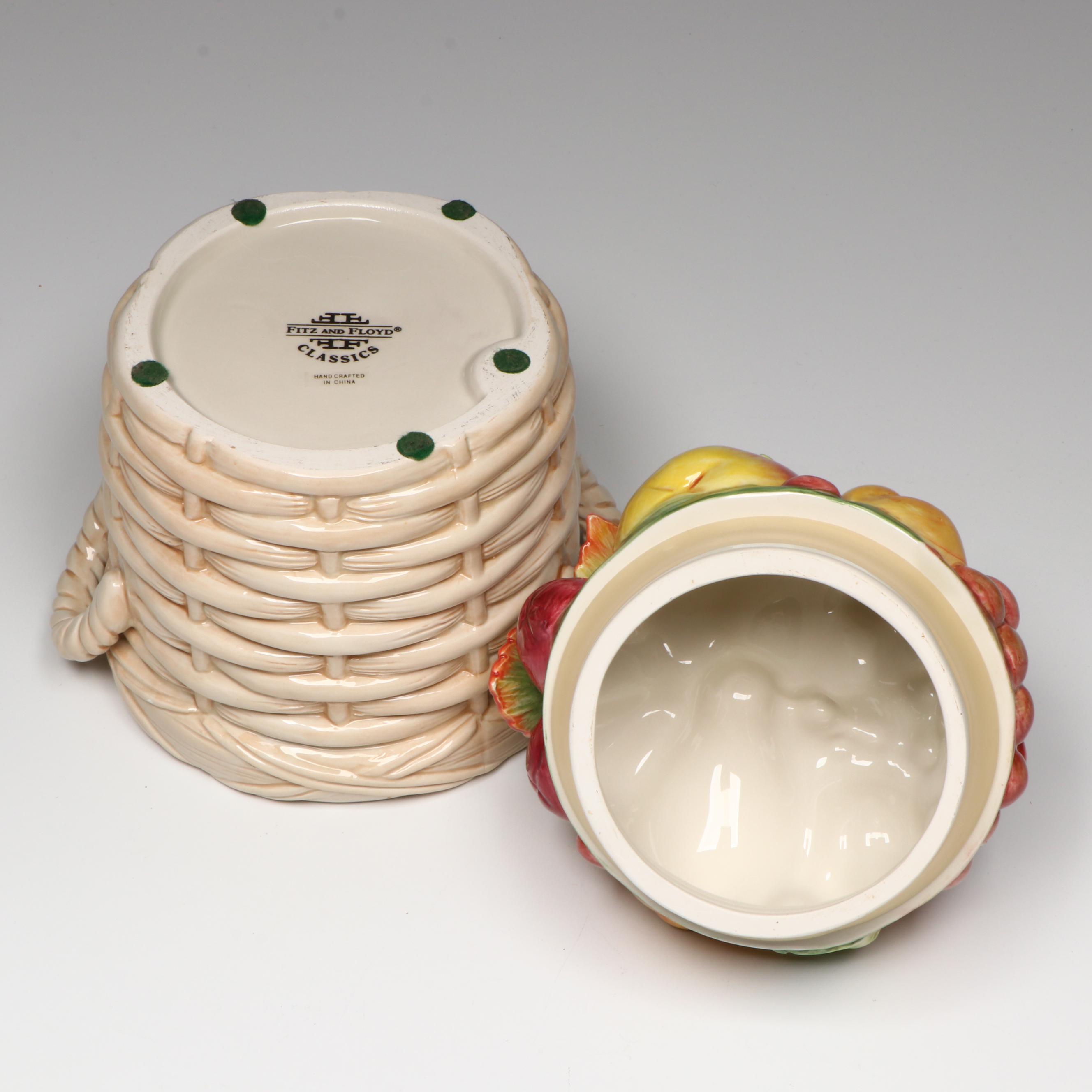 Imperial Glass Beaded Block Iridescent Glass Bowl with Fitz & Floyd Canister