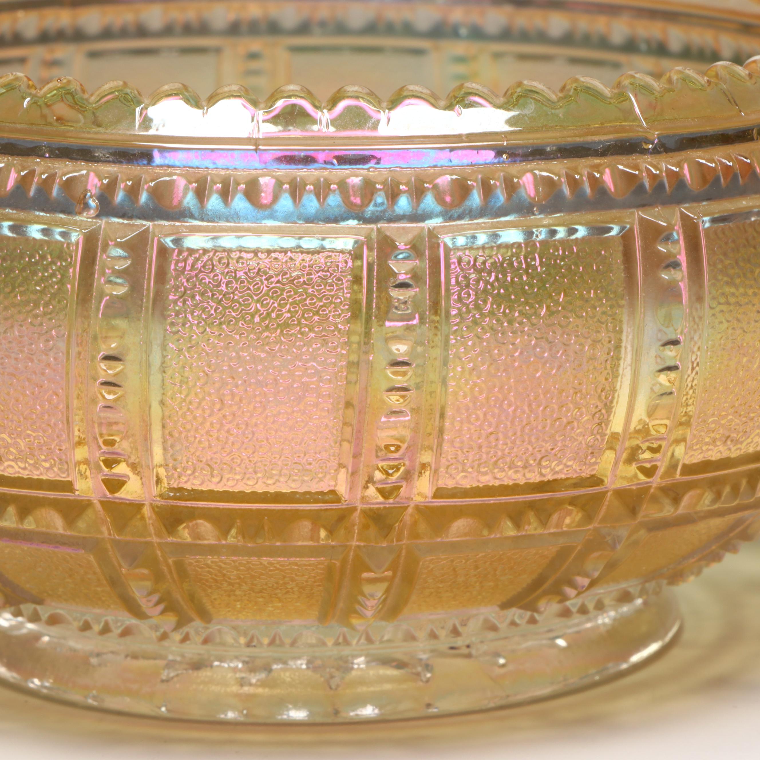 Imperial Glass Beaded Block Iridescent Glass Bowl with Fitz & Floyd Canister