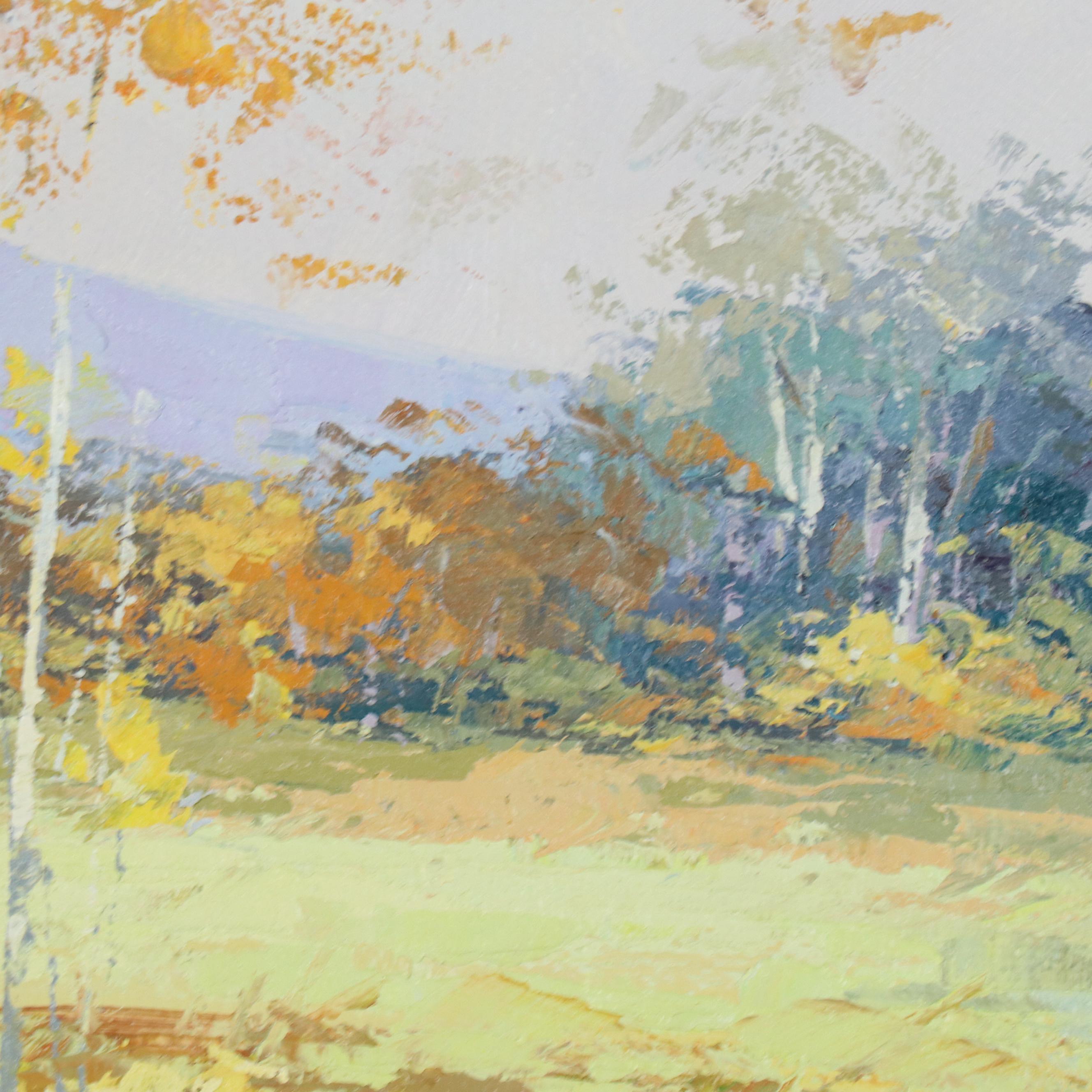 Bateer Impasto Oil Landscape Painting of Autumn Birch Trees, 21st Century