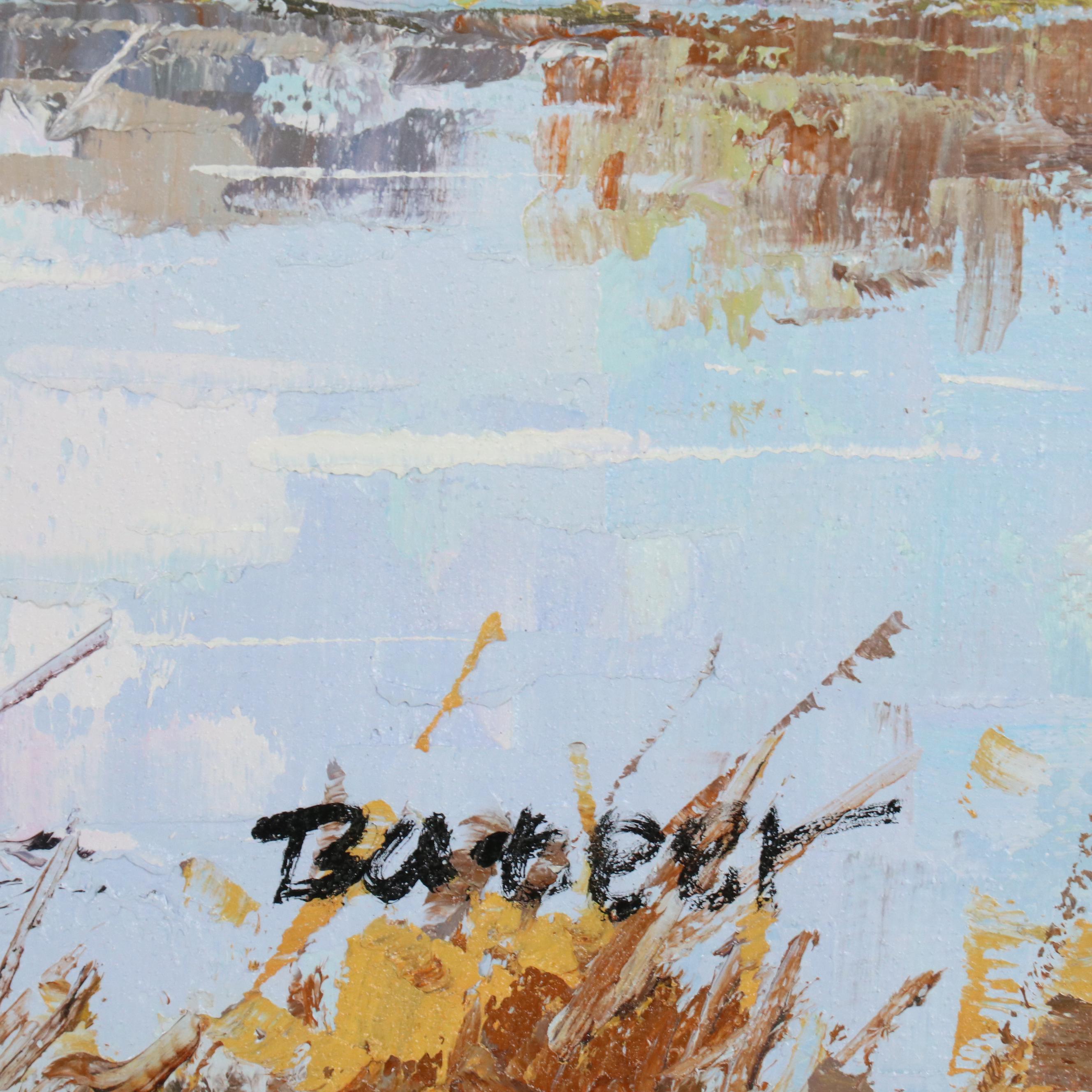 Bateer Impasto Oil Landscape Painting of Autumn Birch Trees, 21st Century