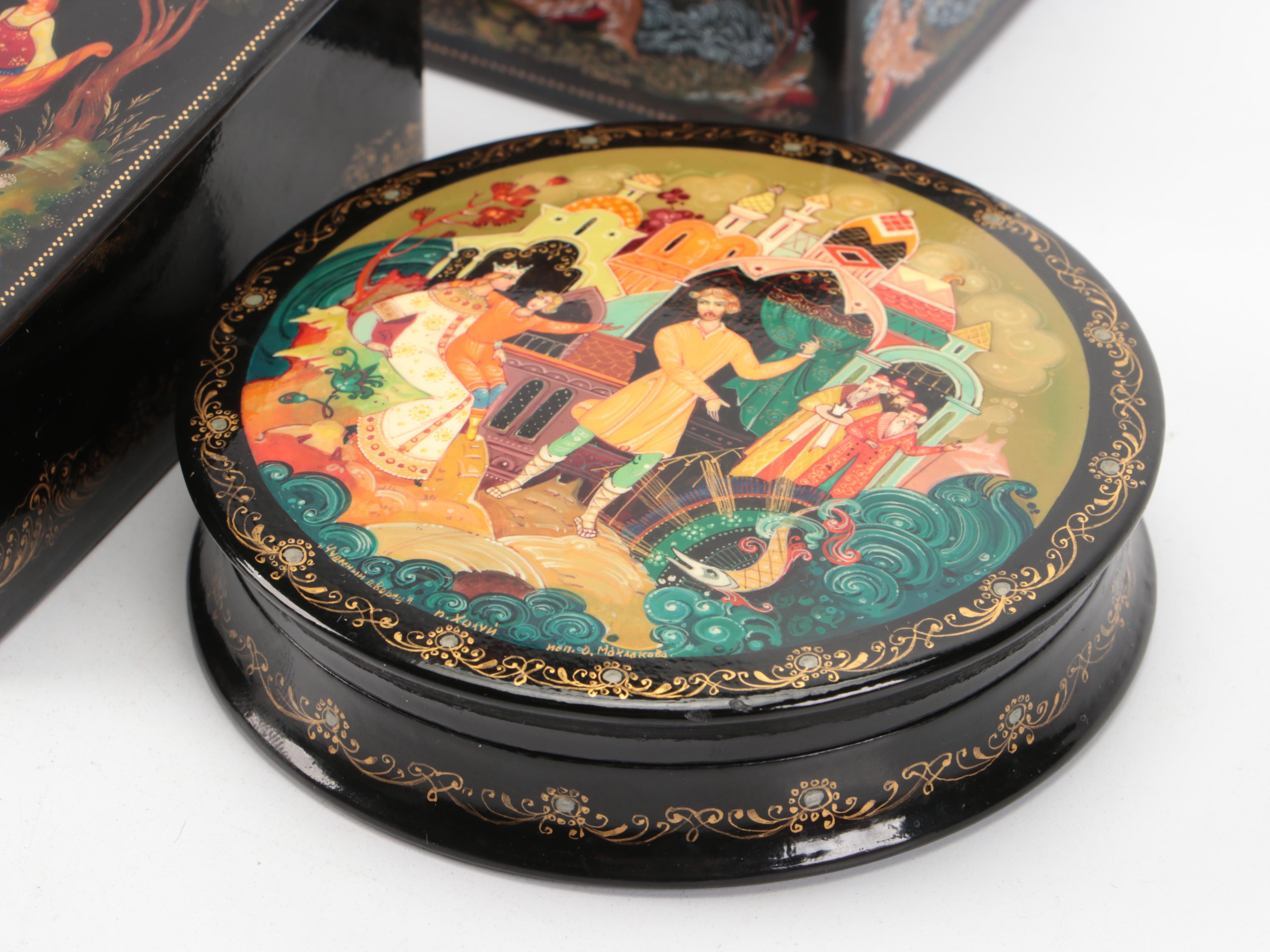 Russian "Princess and The Frog" Porcelain and Other Boxes with Enamel Teapot