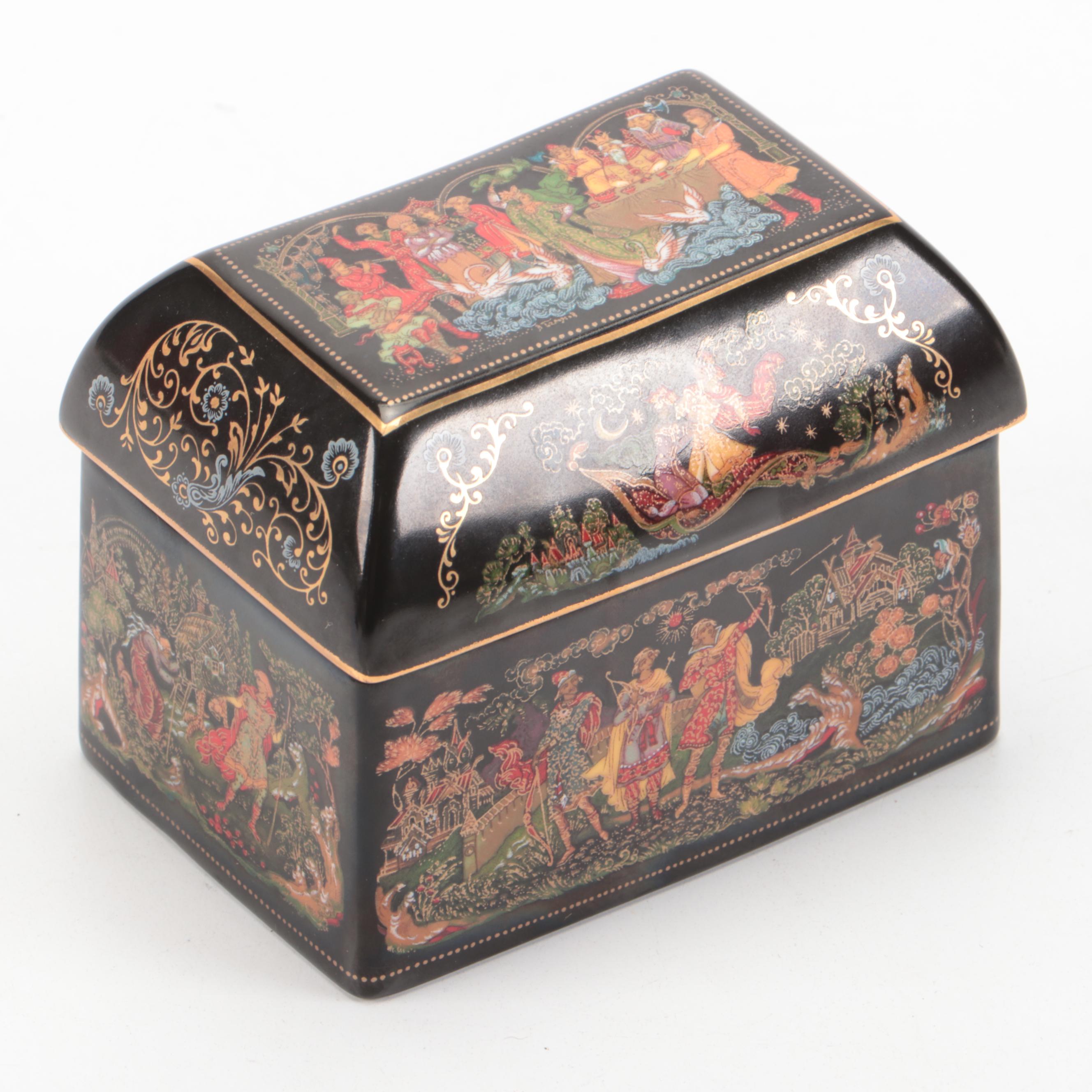 Russian "Princess and The Frog" Porcelain and Other Boxes with Enamel Teapot