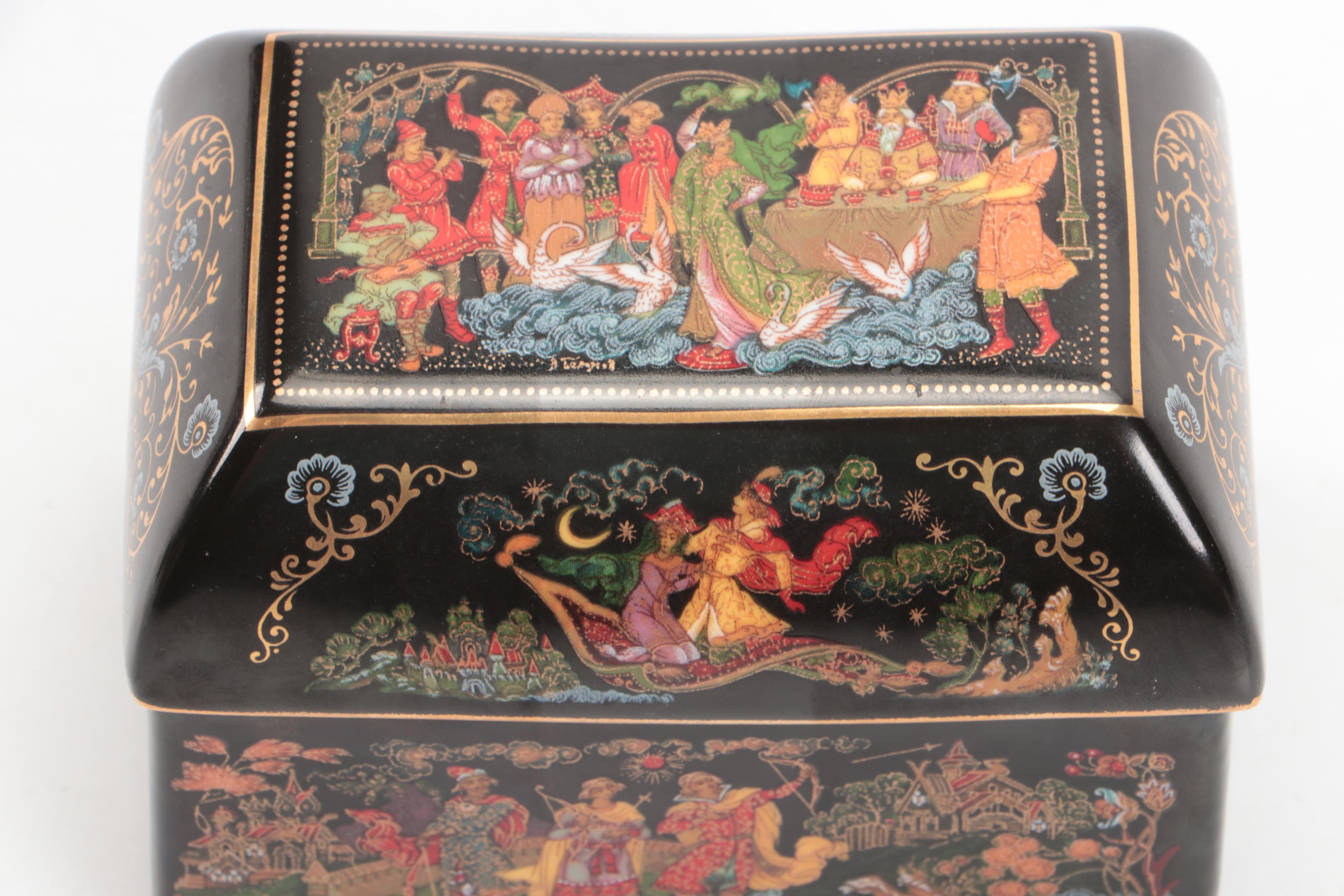 Russian "Princess and The Frog" Porcelain and Other Boxes with Enamel Teapot