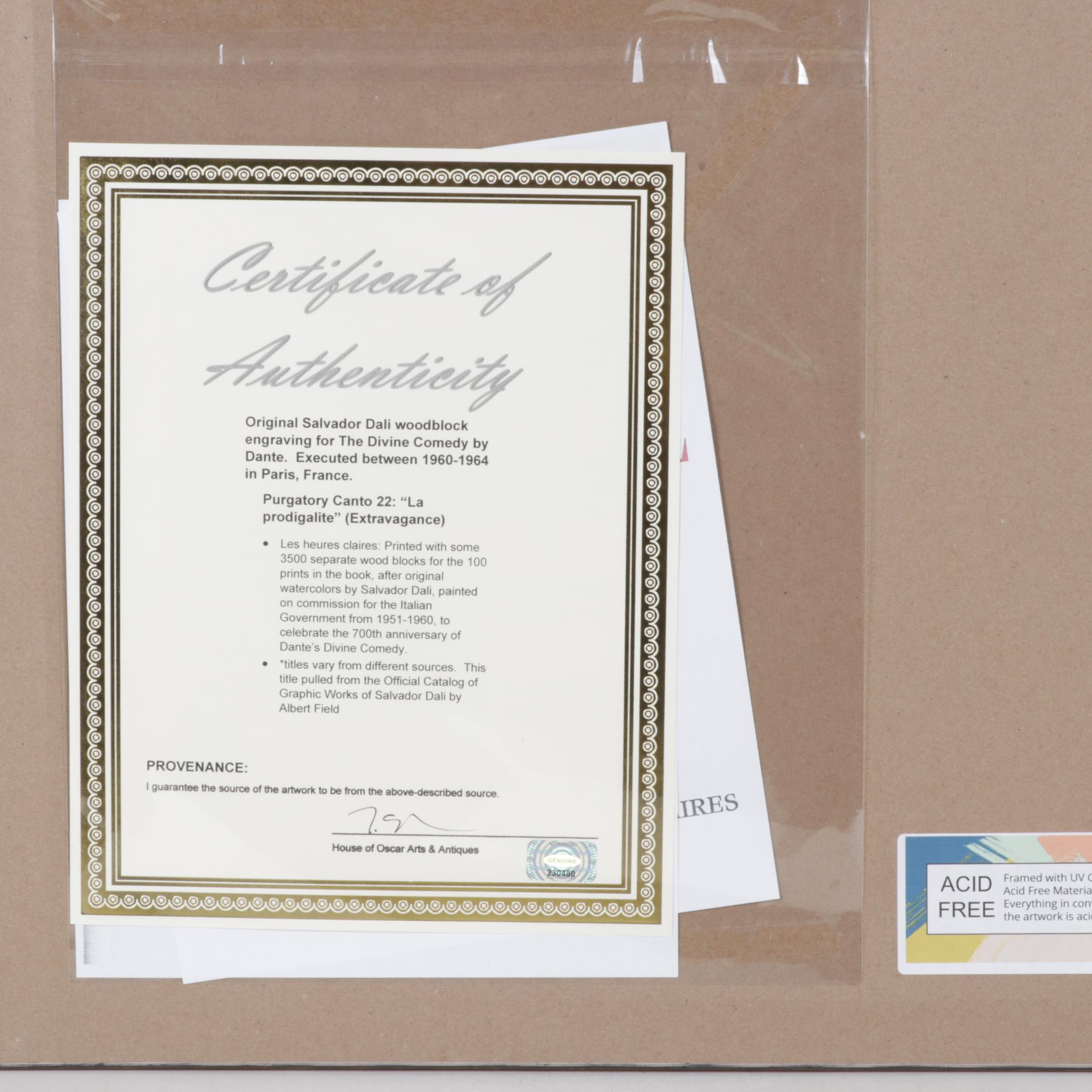 Salvador Dalí Wood Engraving "La Prodigalité"