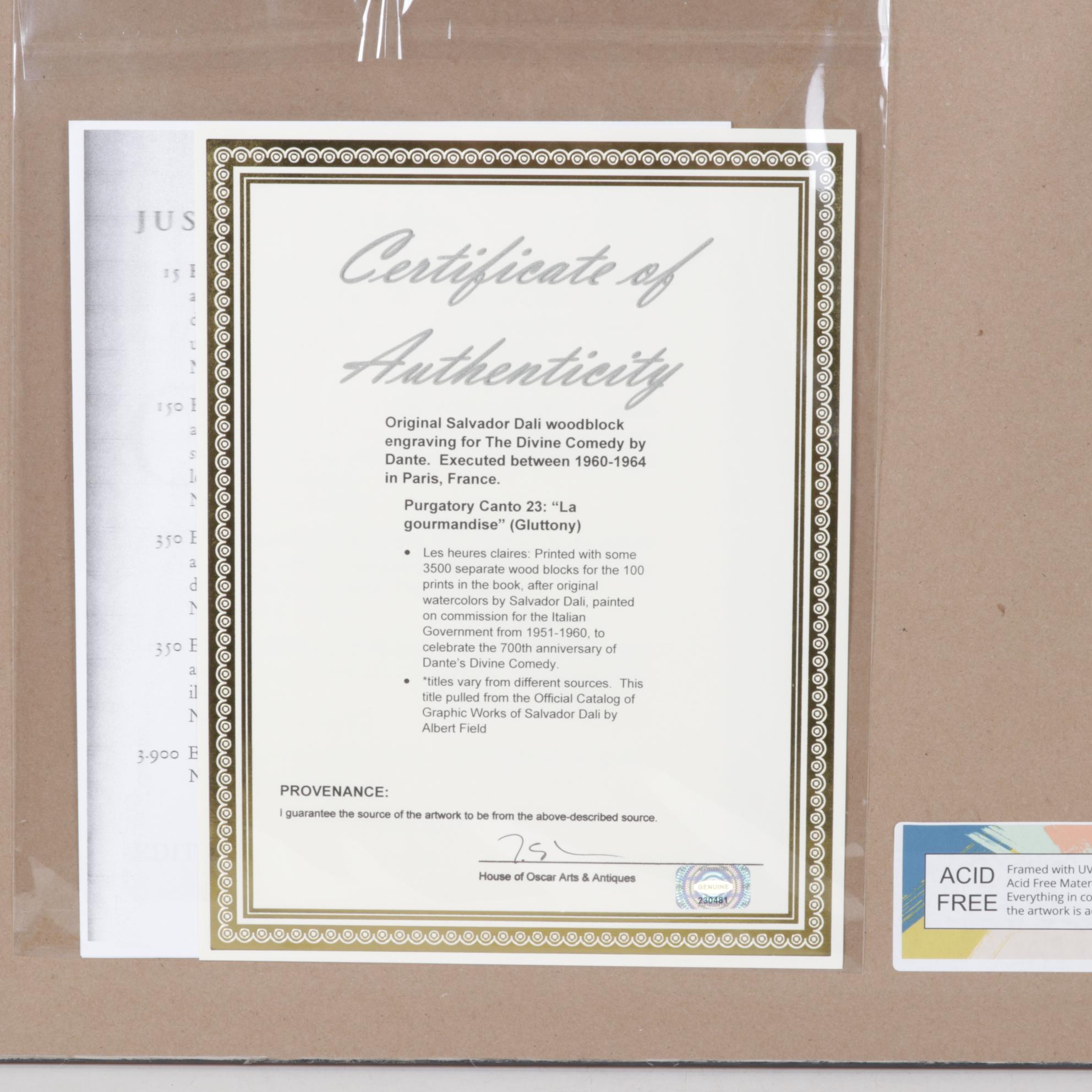 Salvador Dalí Wood Engraving "La Gourmandise"