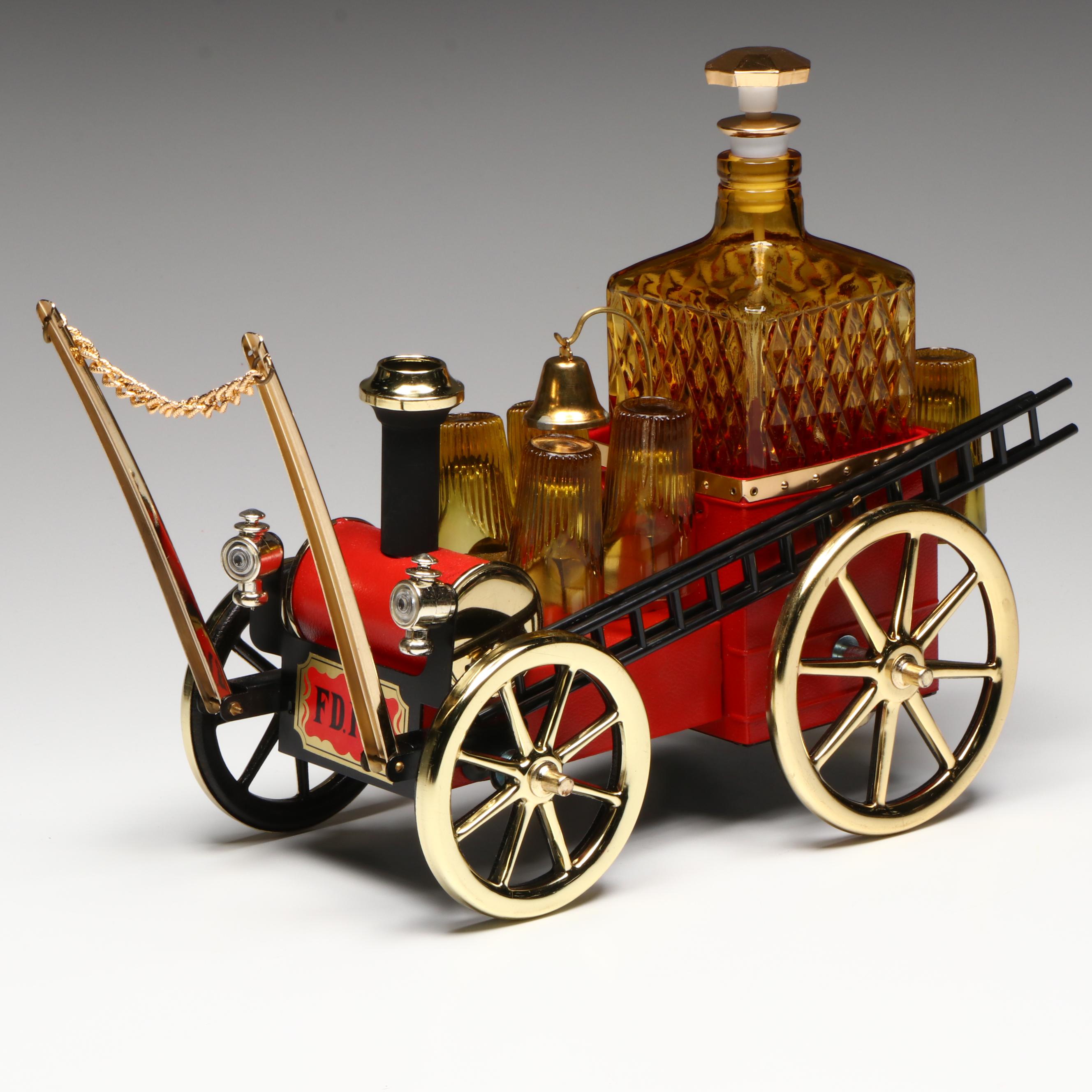 Novelty Fire Truck Musical Decanter and Glass Set