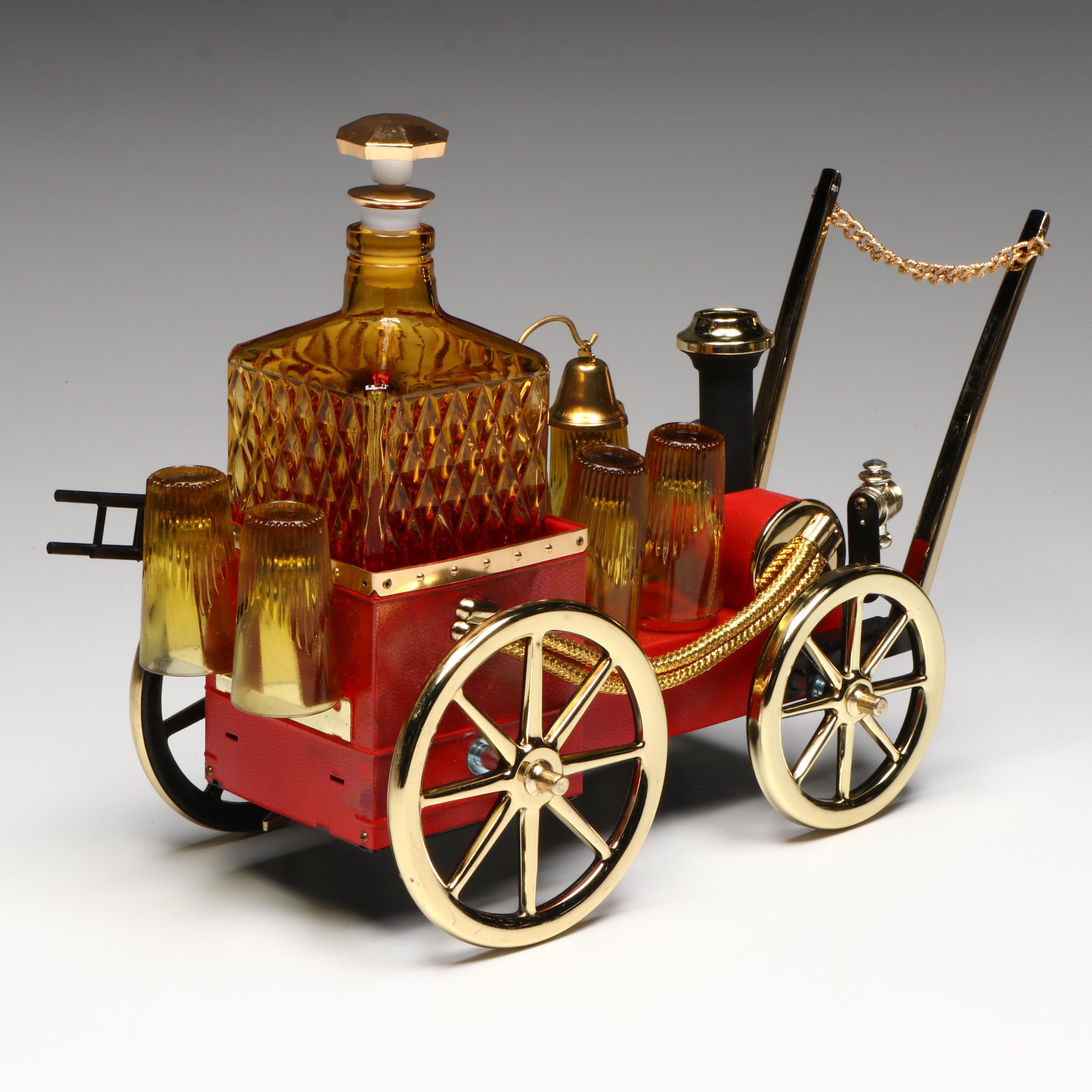 Novelty Fire Truck Musical Decanter and Glass Set