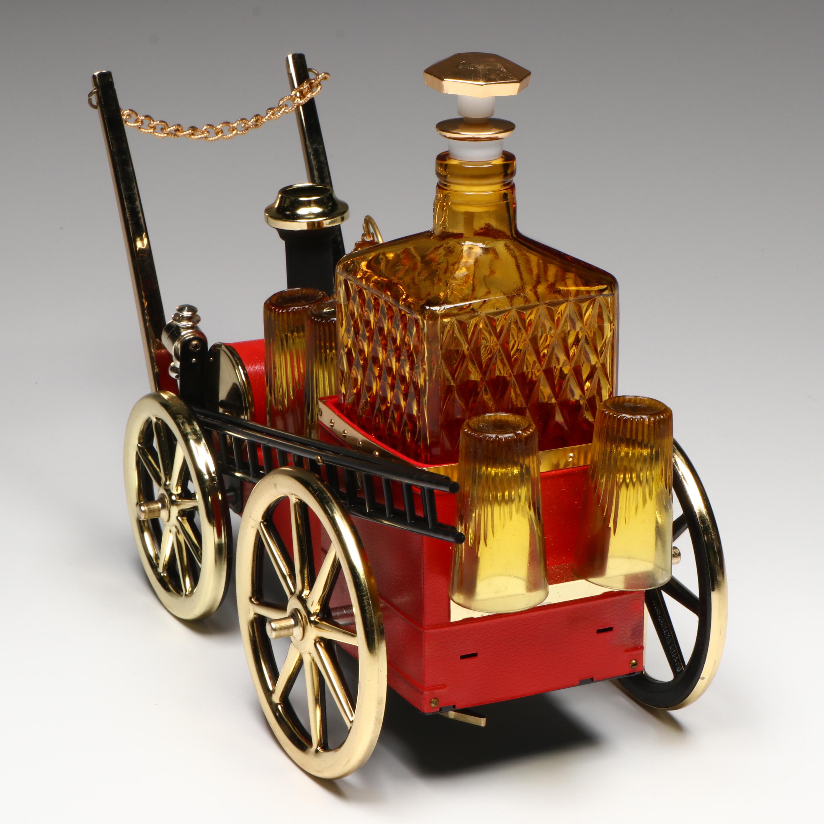 Novelty Fire Truck Musical Decanter and Glass Set