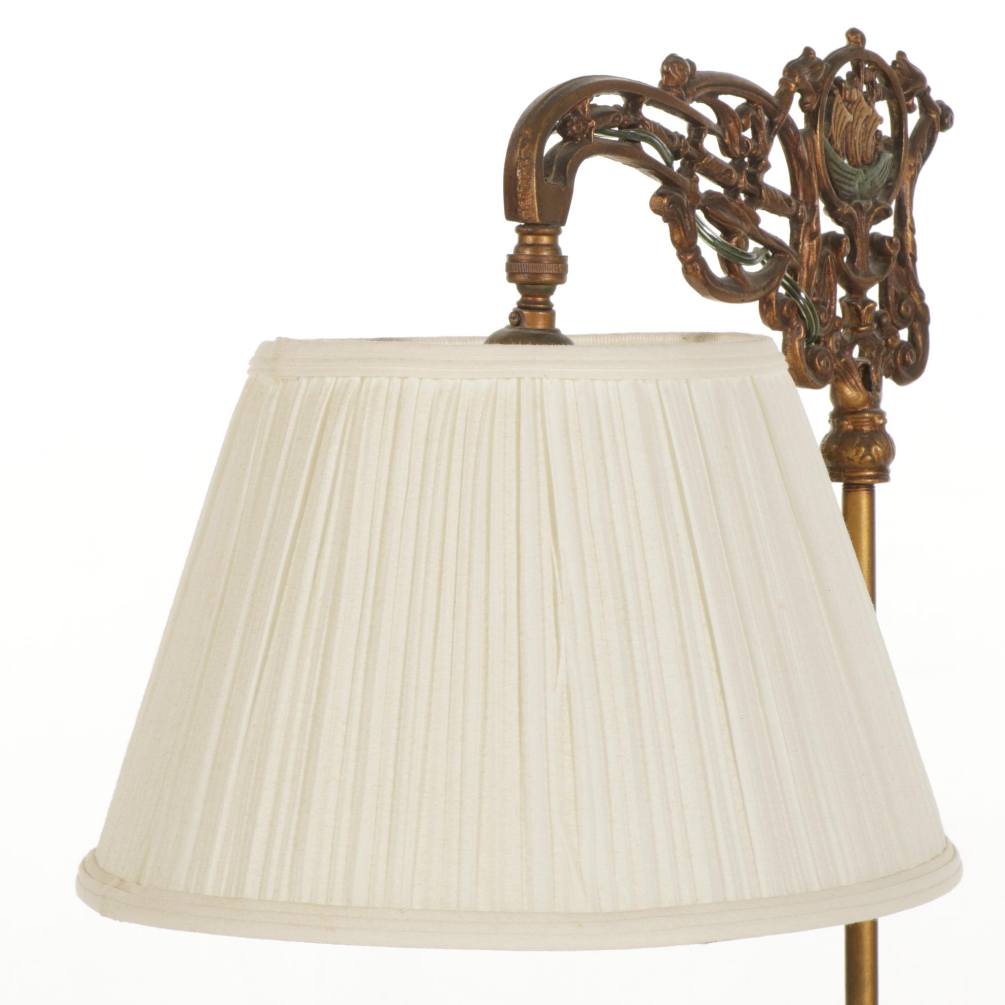 Victorian Cast Metal Bridge Arm Floor Reading Lamp, Early 20th Century