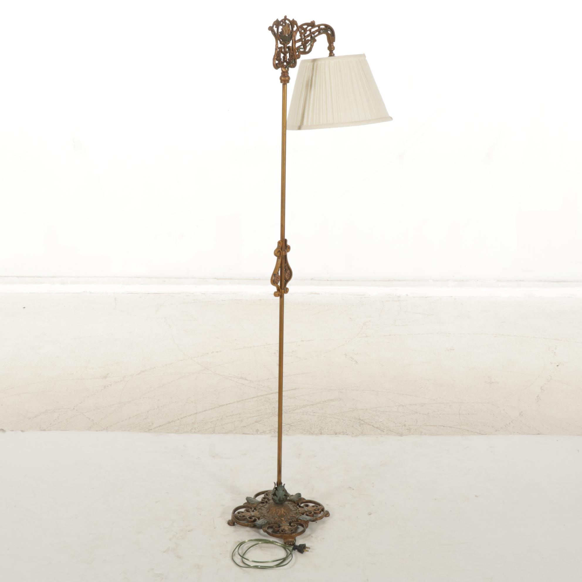 Victorian Cast Metal Bridge Arm Floor Reading Lamp, Early 20th Century