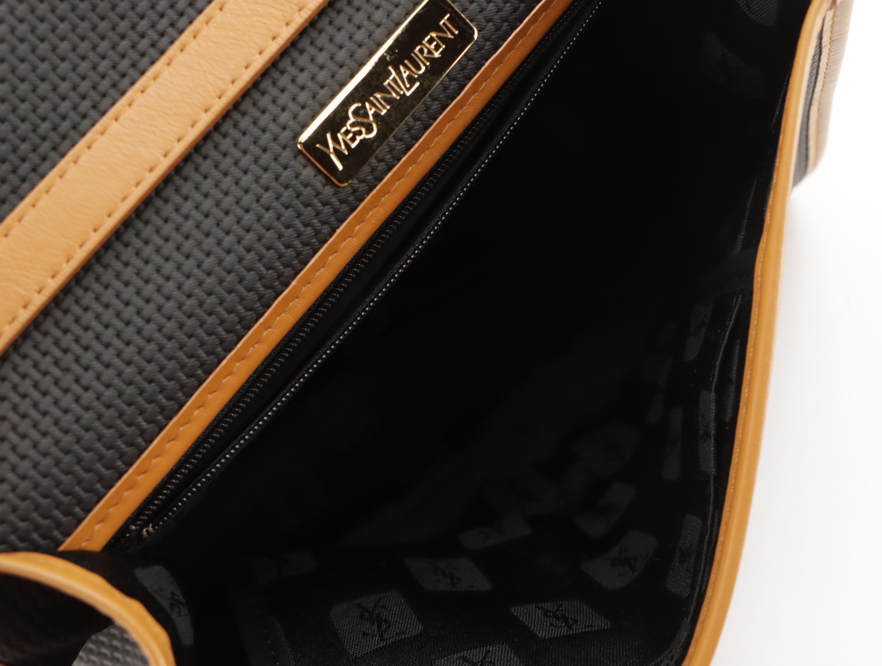 Yves Saint Laurent Envelope Flap Crossbody Bag in Woven Effect Canvas & Leather