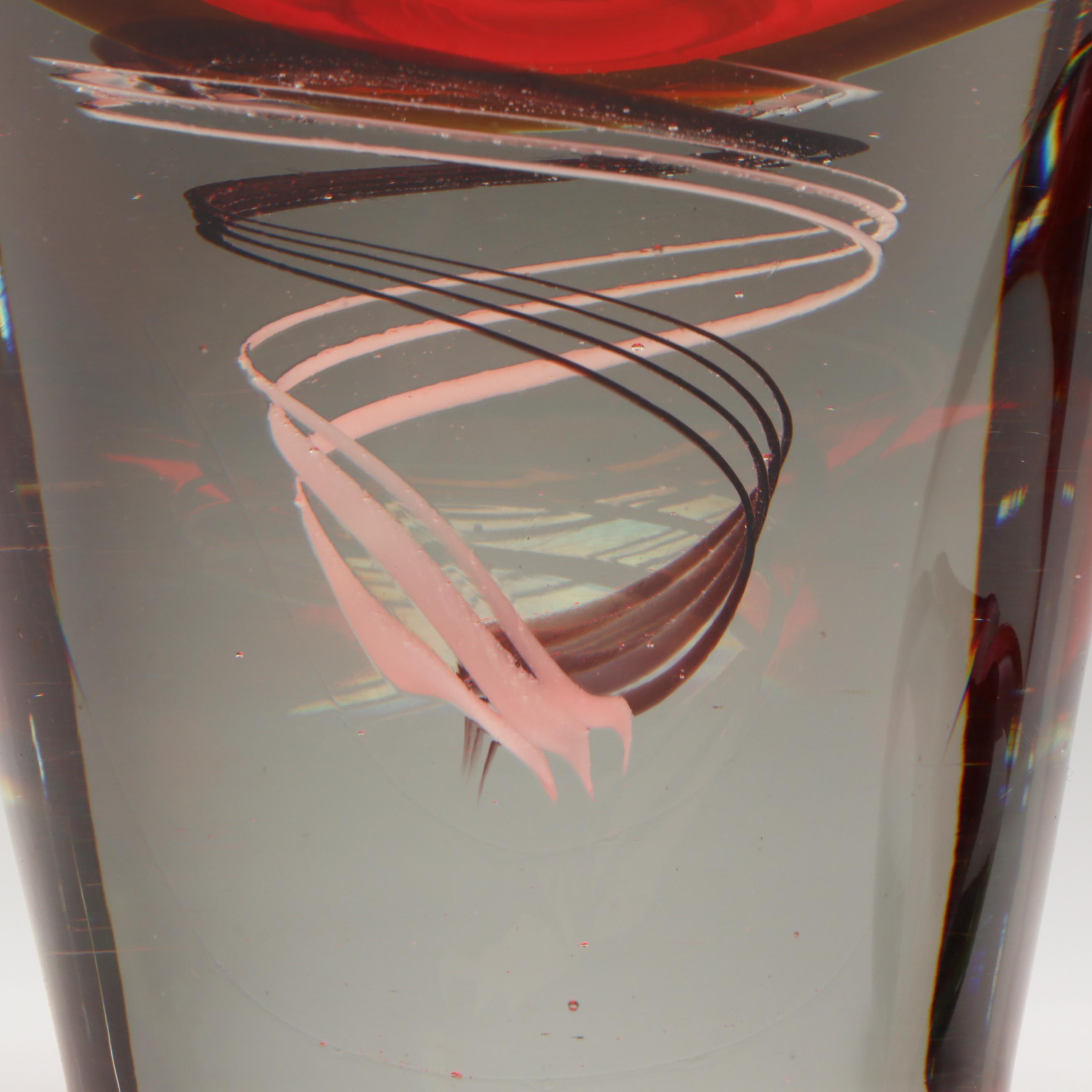 Luciano Gaspari Style Sommerso Blown Glass Vase with Other Art Glass Paperweight