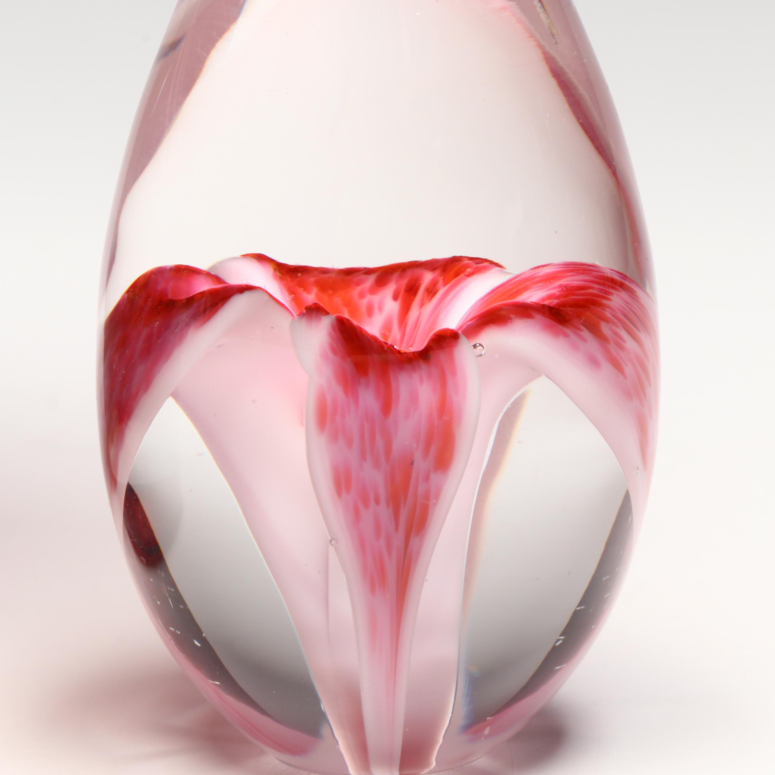 Luciano Gaspari Style Sommerso Blown Glass Vase with Other Art Glass Paperweight