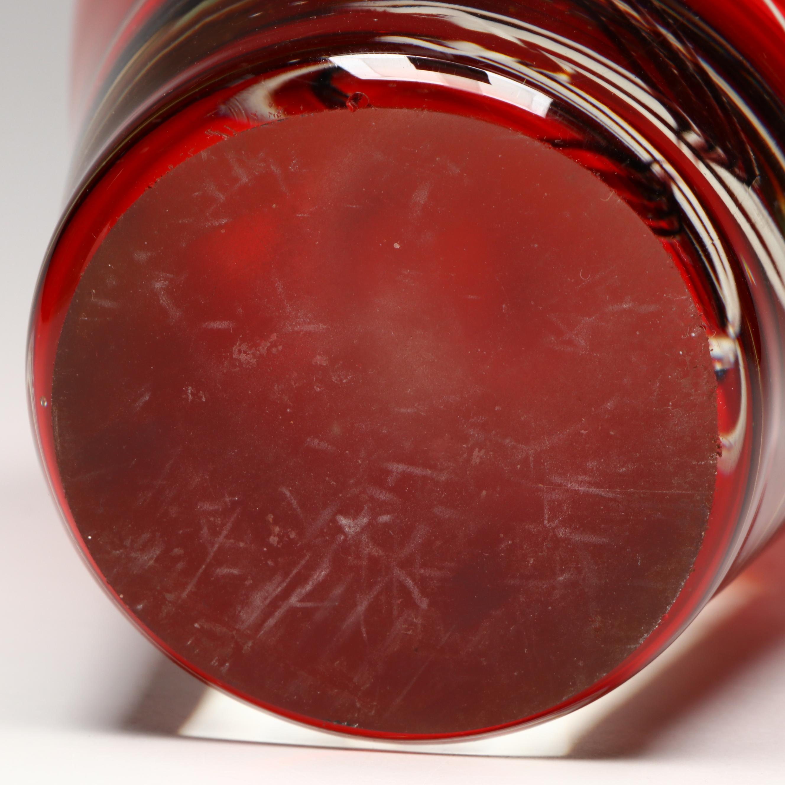 Luciano Gaspari Style Sommerso Blown Glass Vase with Other Art Glass Paperweight