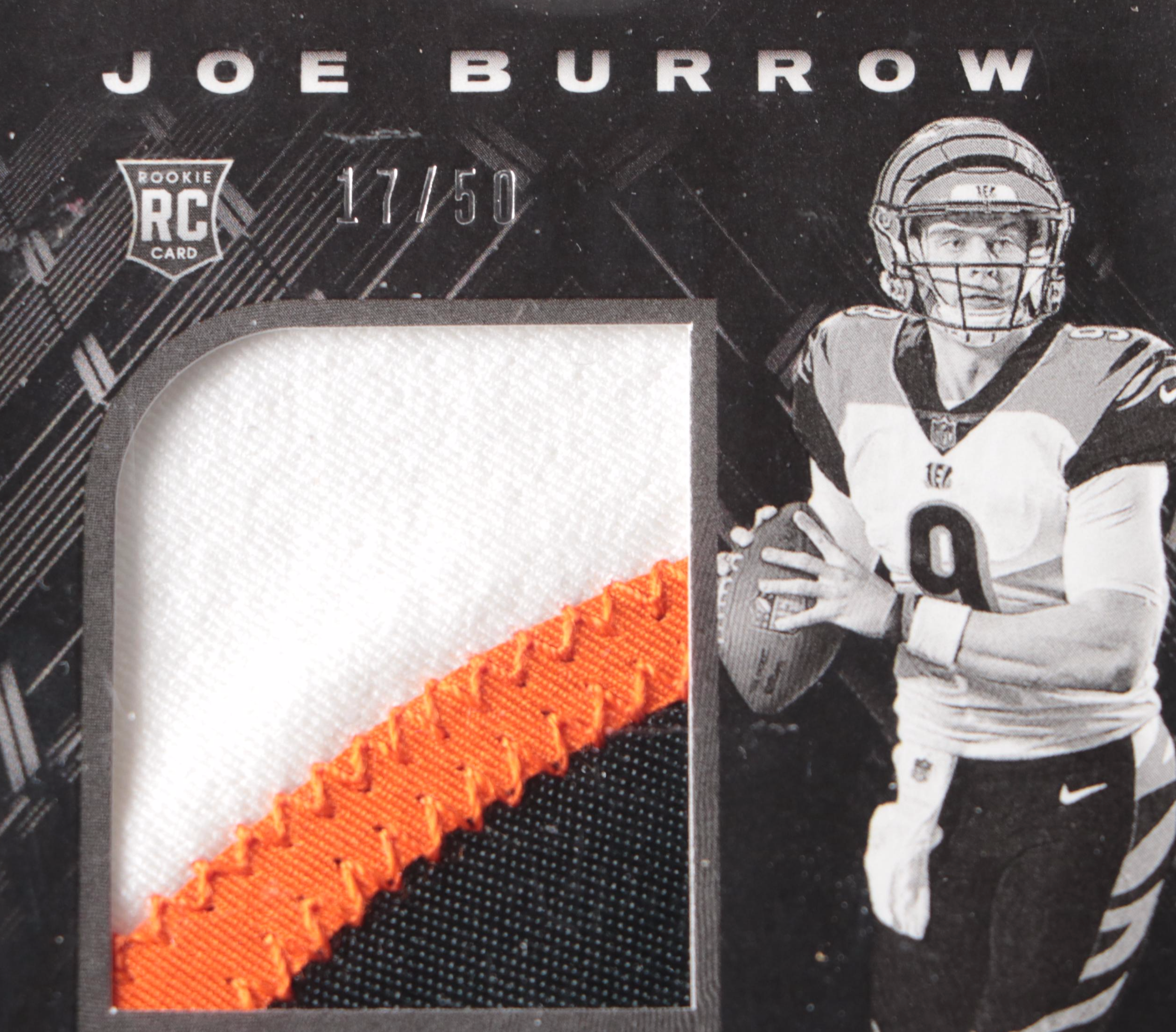 2020 Panini Black Joe Burrow Signed 3-Color Rookie Patch Football Card No. 17/50
