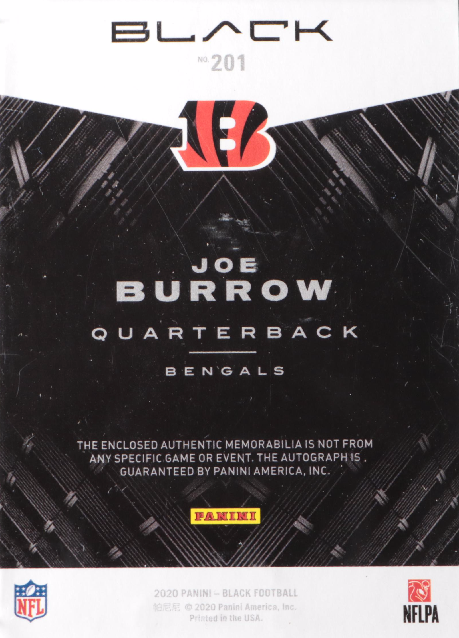 2020 Panini Black Joe Burrow Signed 3-Color Rookie Patch Football Card No. 17/50