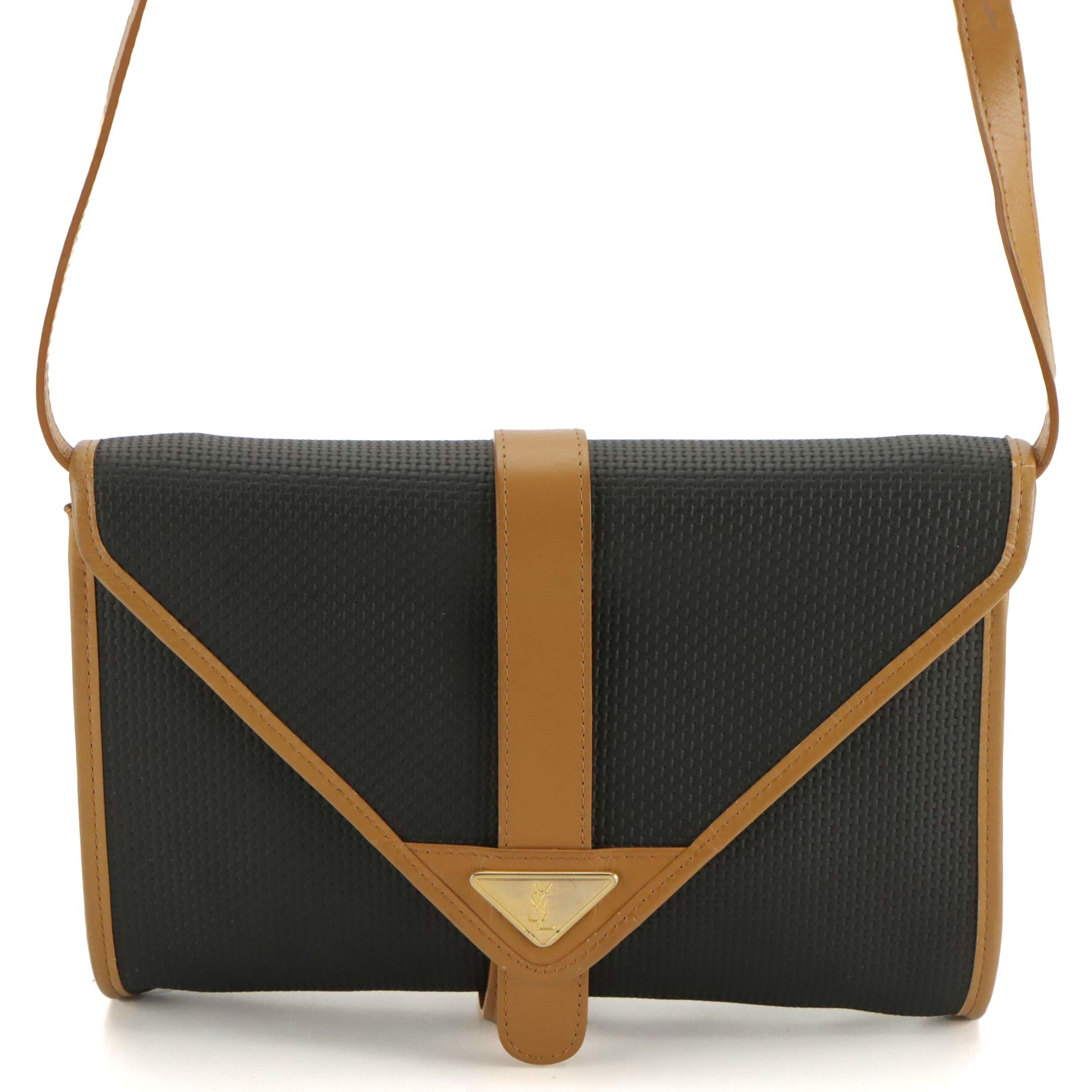 Yves Saint Laurent Envelope Flap Crossbody Bag in Woven Effect Canvas & Leather