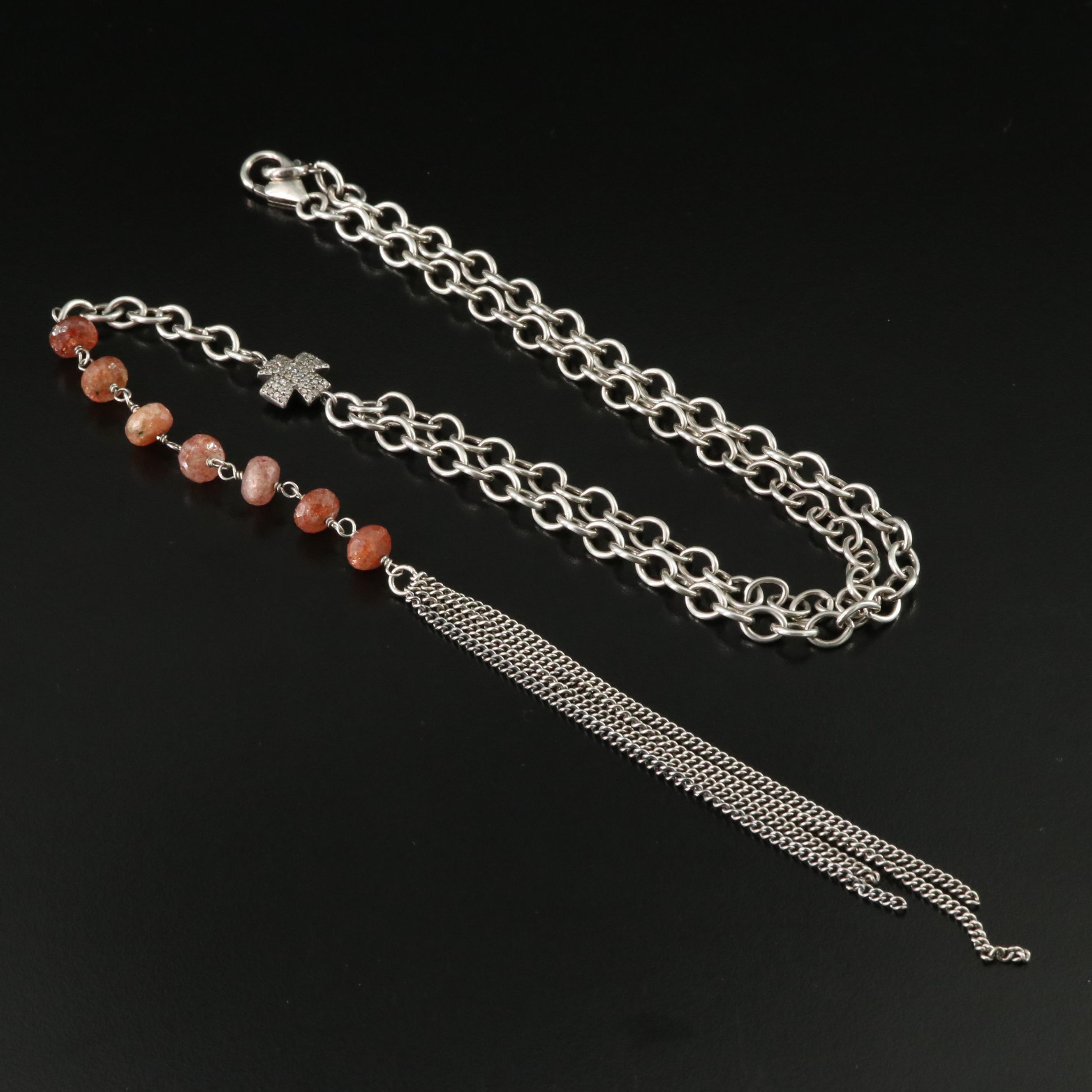 Sheryl Lowe Sterling Sunstone and Diamond Necklace