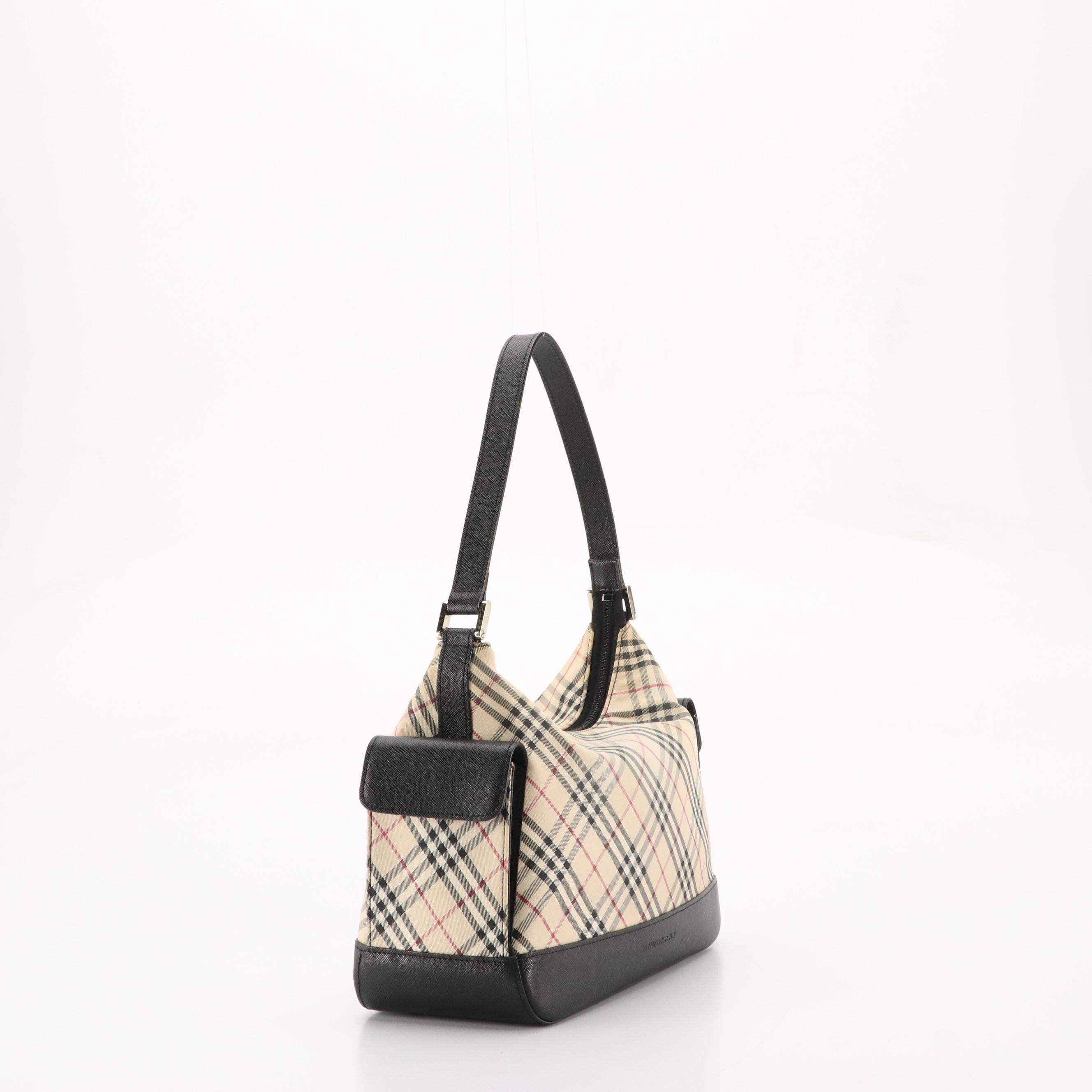 Burberry Hobo Shoulder Bag in Nova Check Canvas and Black Saffiano Leather Trim