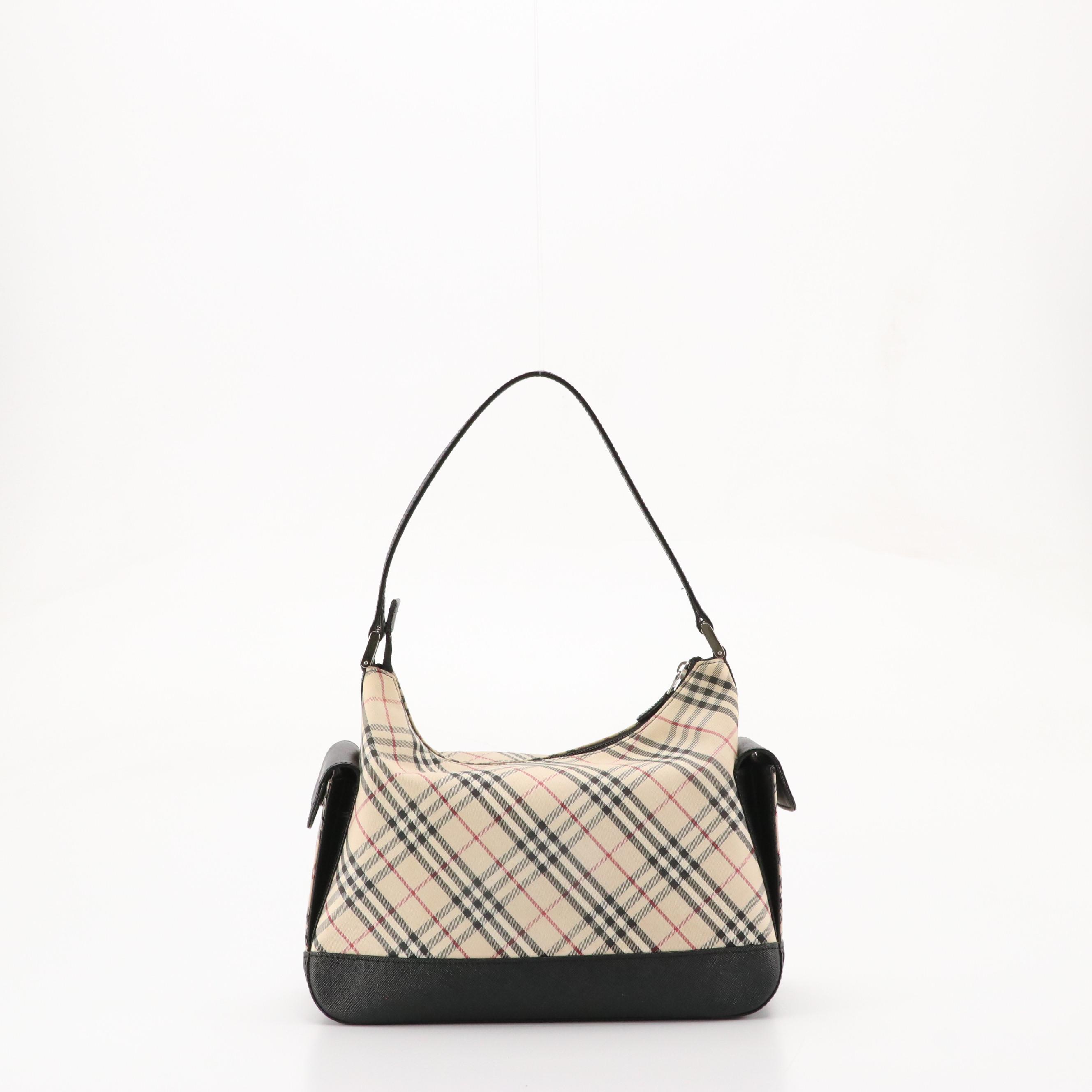 Burberry Hobo Shoulder Bag in Nova Check Canvas and Black Saffiano Leather Trim