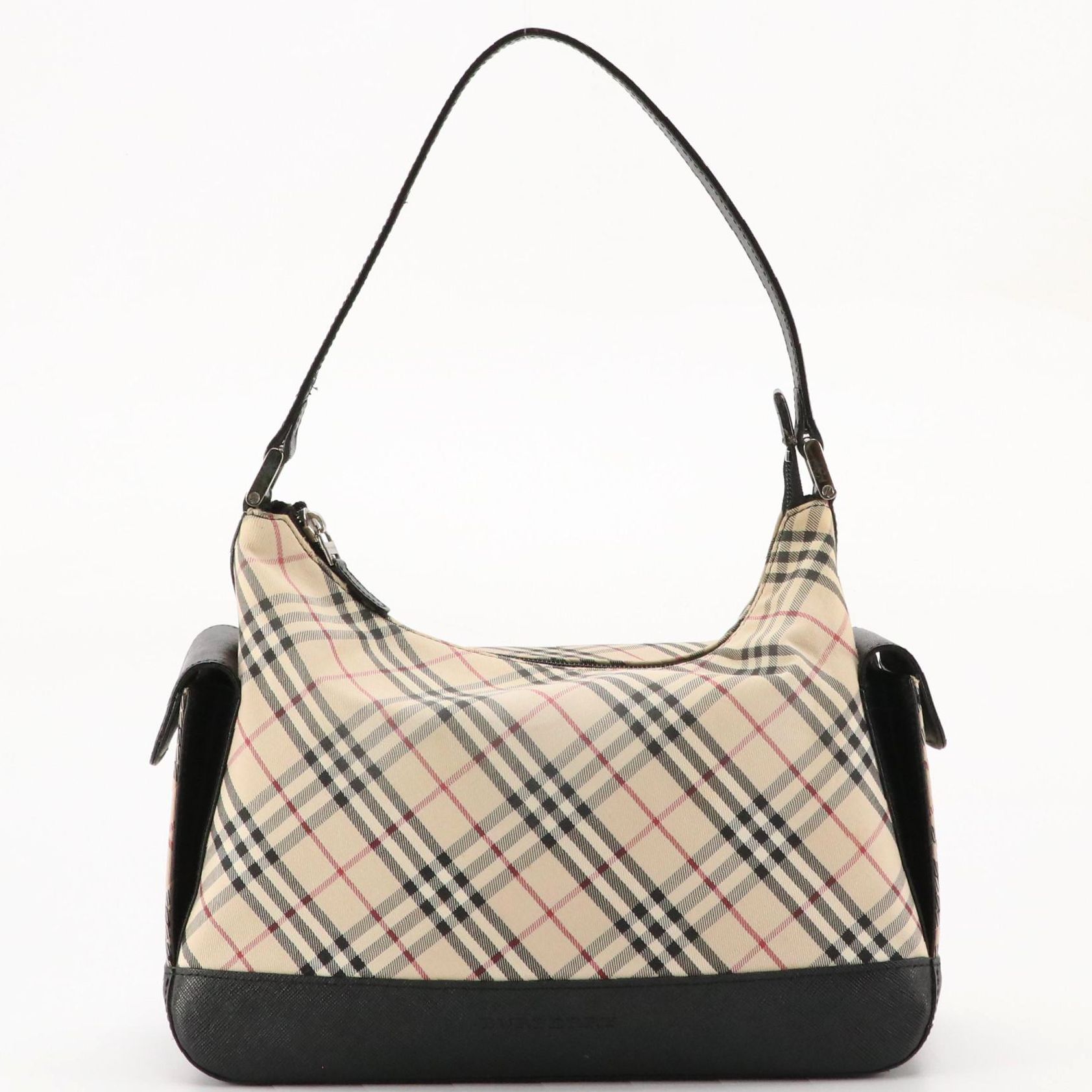 Burberry Hobo Shoulder Bag in Nova Check Canvas and Black Saffiano Leather Trim