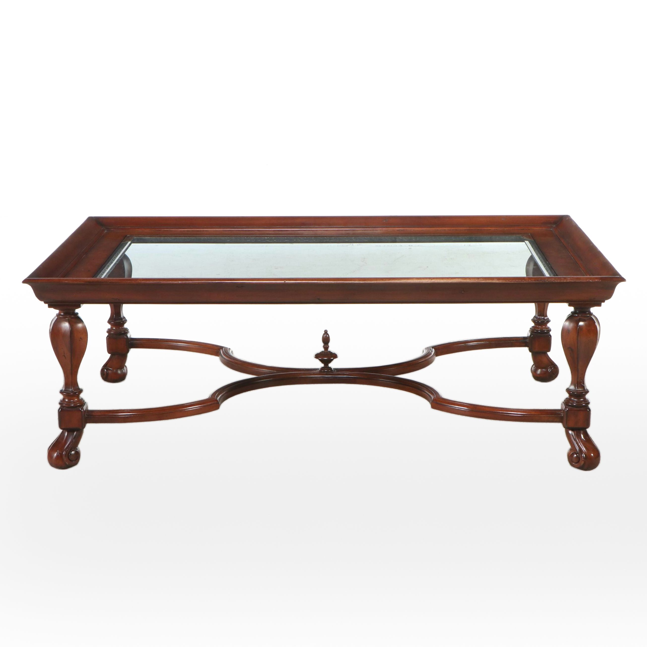 Renaissance Revival Style Mahogany Coffee Table with Glass Top