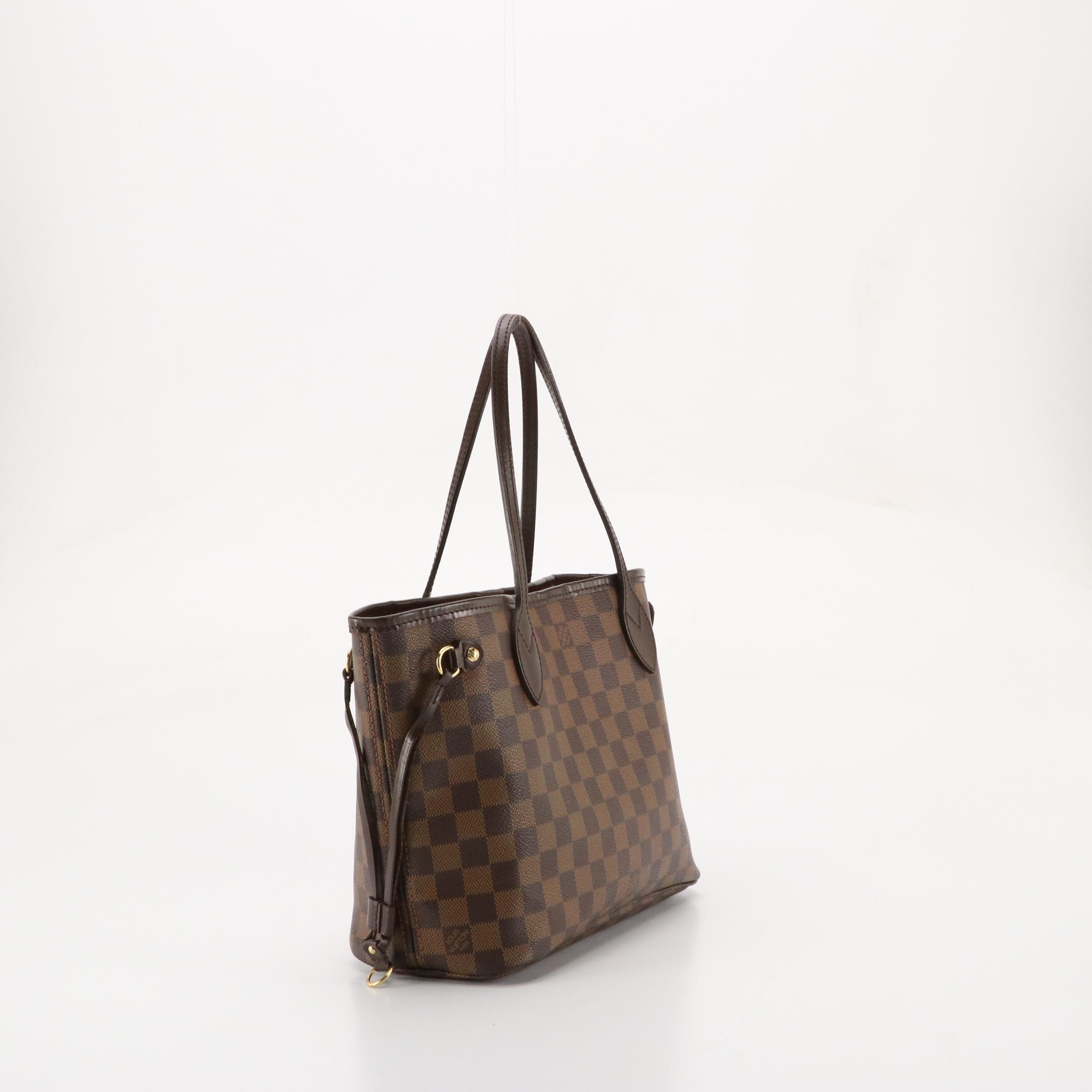 Louis Vuitton Neverfull PM Shoulder Tote Bag in Damier Ebene Canvas and Leather