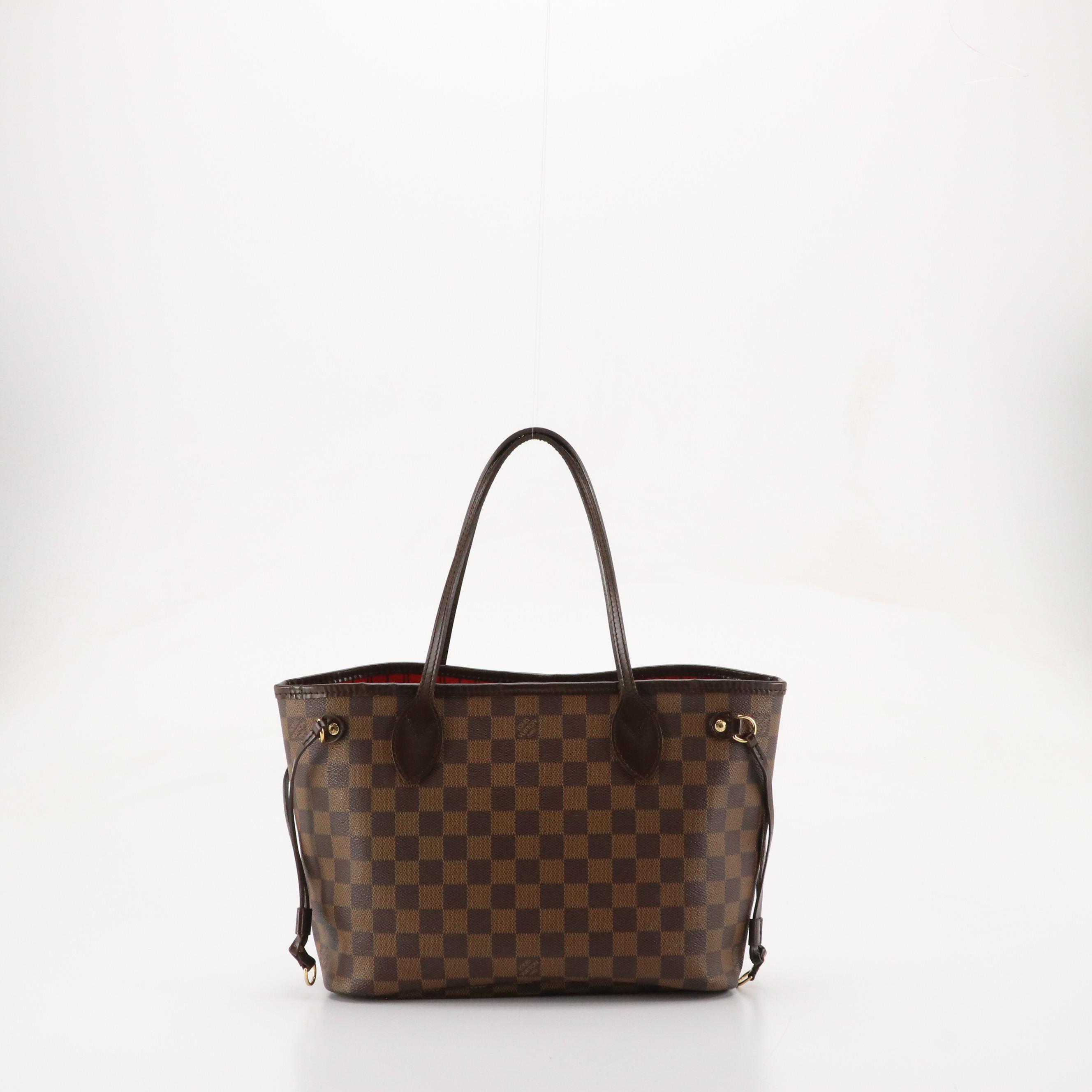 Louis Vuitton Neverfull PM Shoulder Tote Bag in Damier Ebene Canvas and Leather