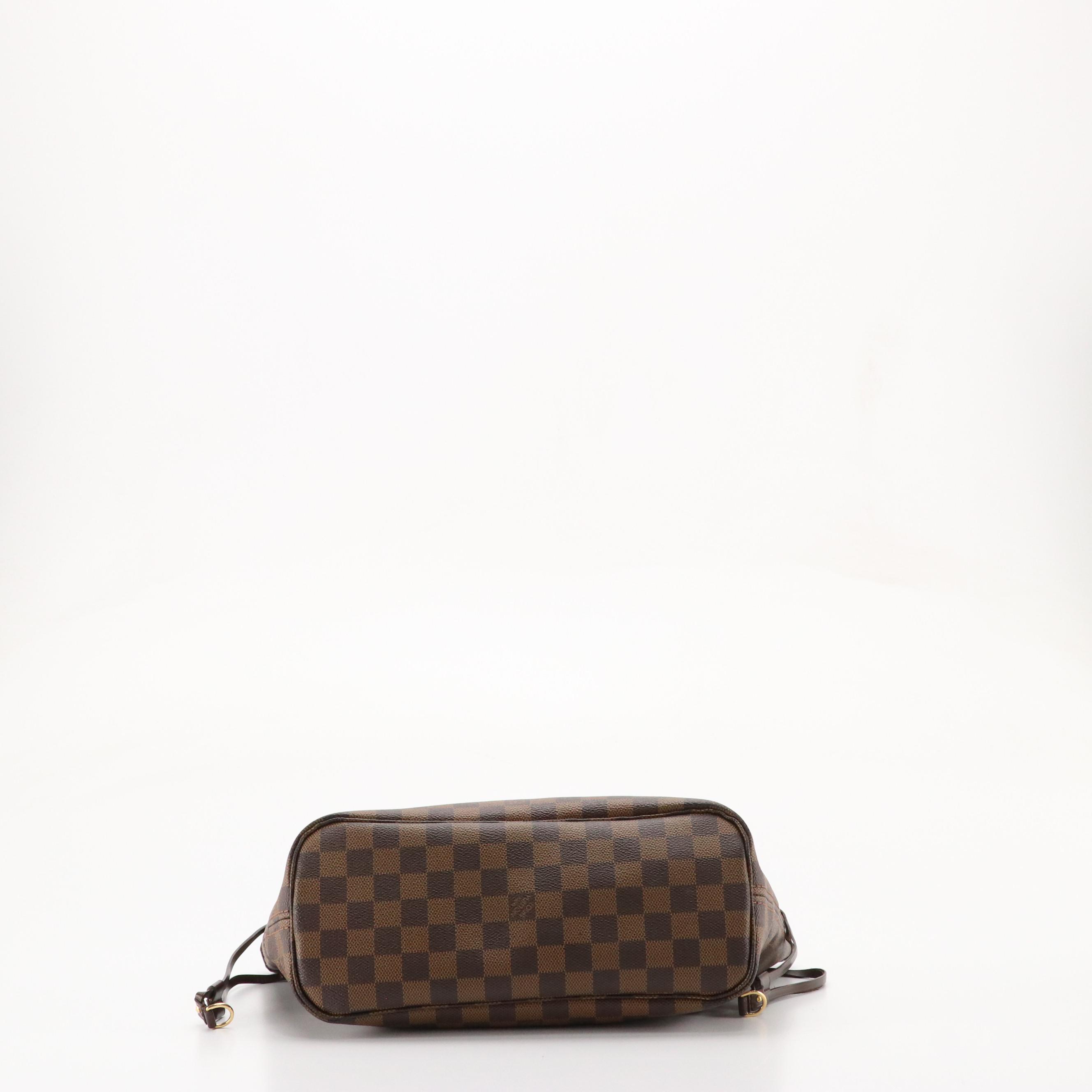 Louis Vuitton Neverfull PM Shoulder Tote Bag in Damier Ebene Canvas and Leather