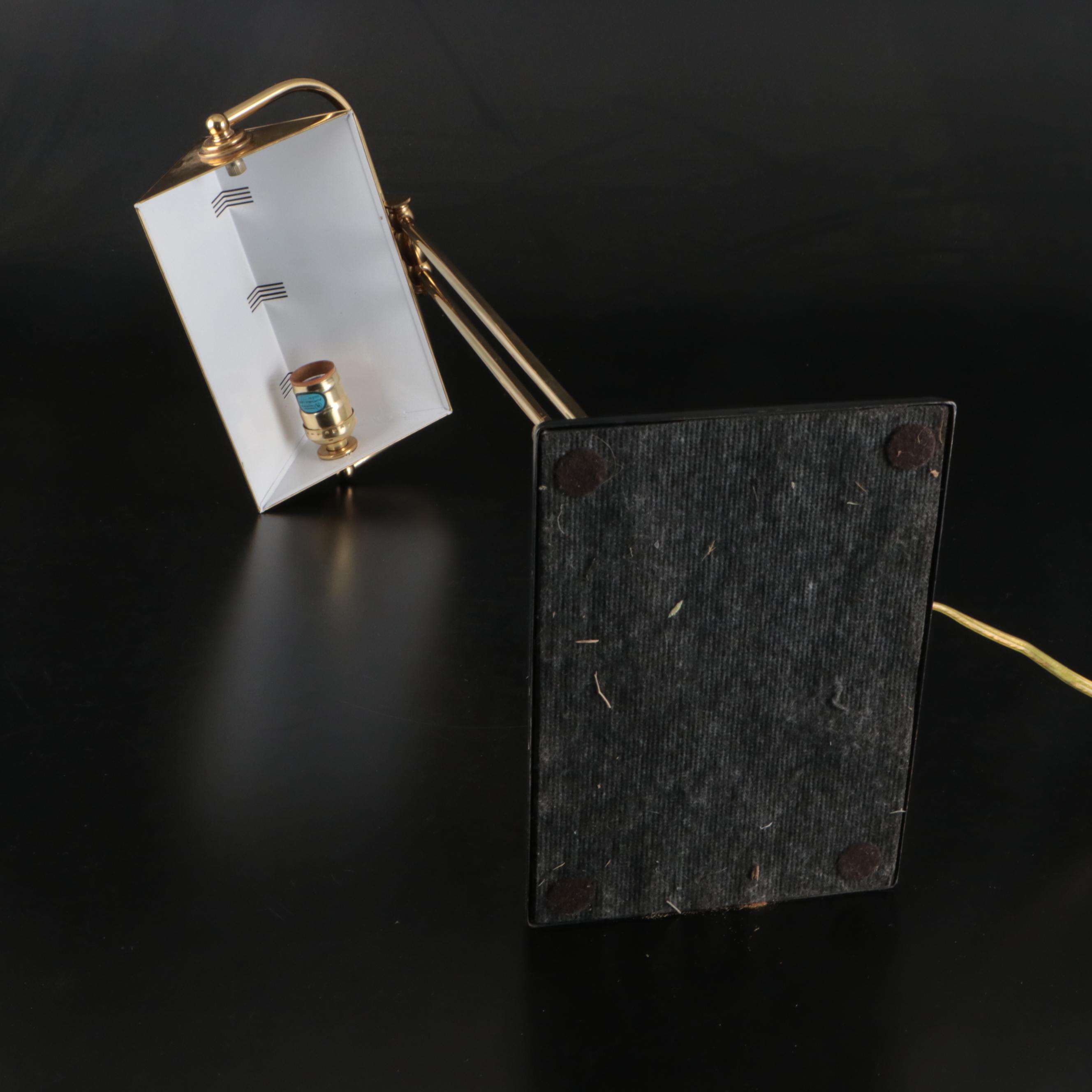 Brass Banker Style Desk Lamp with Adjustable Ruffled Glass Shade Accent Lamp