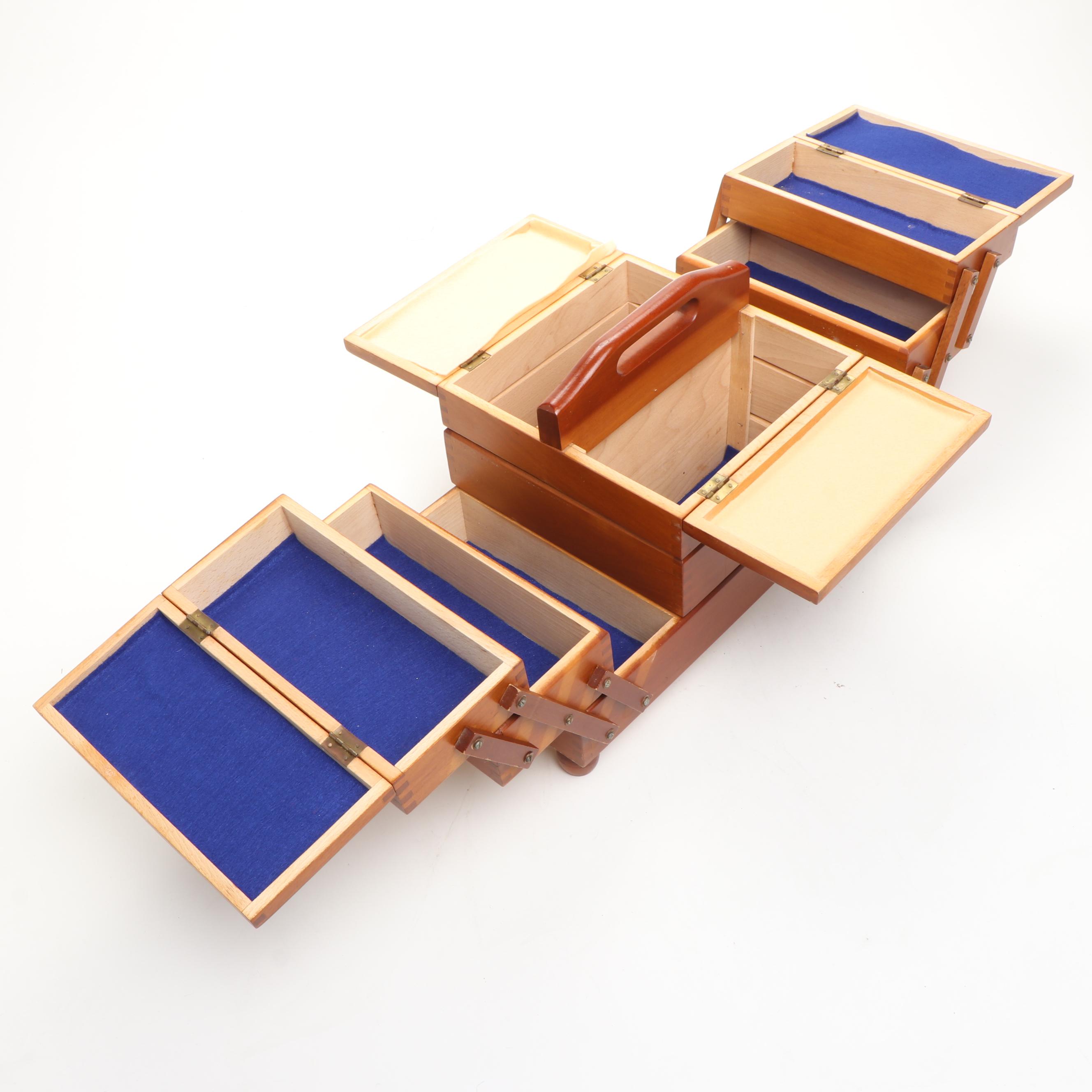 Vintage Wooden Accordian Sewing Box