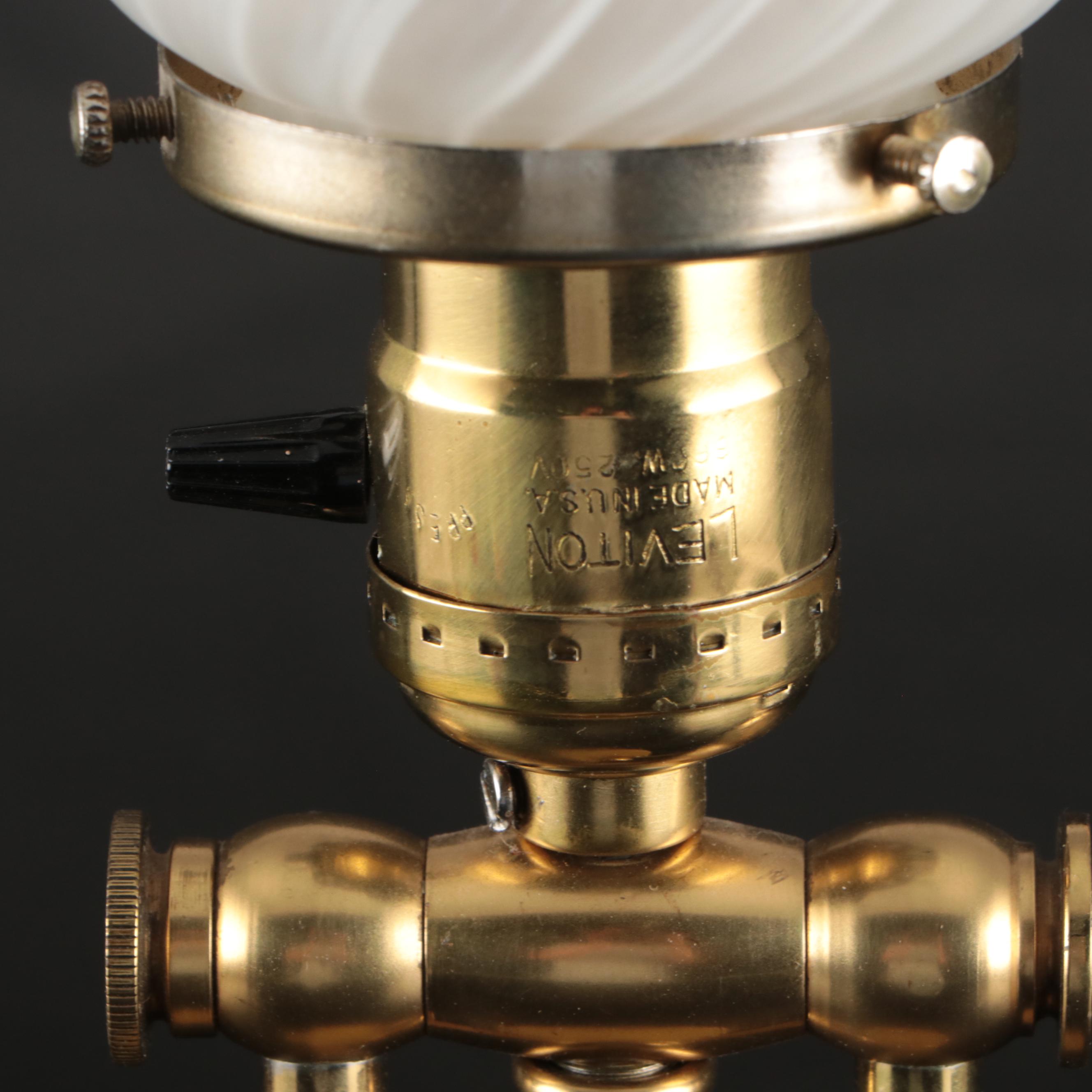 Brass Banker Style Desk Lamp with Adjustable Ruffled Glass Shade Accent Lamp