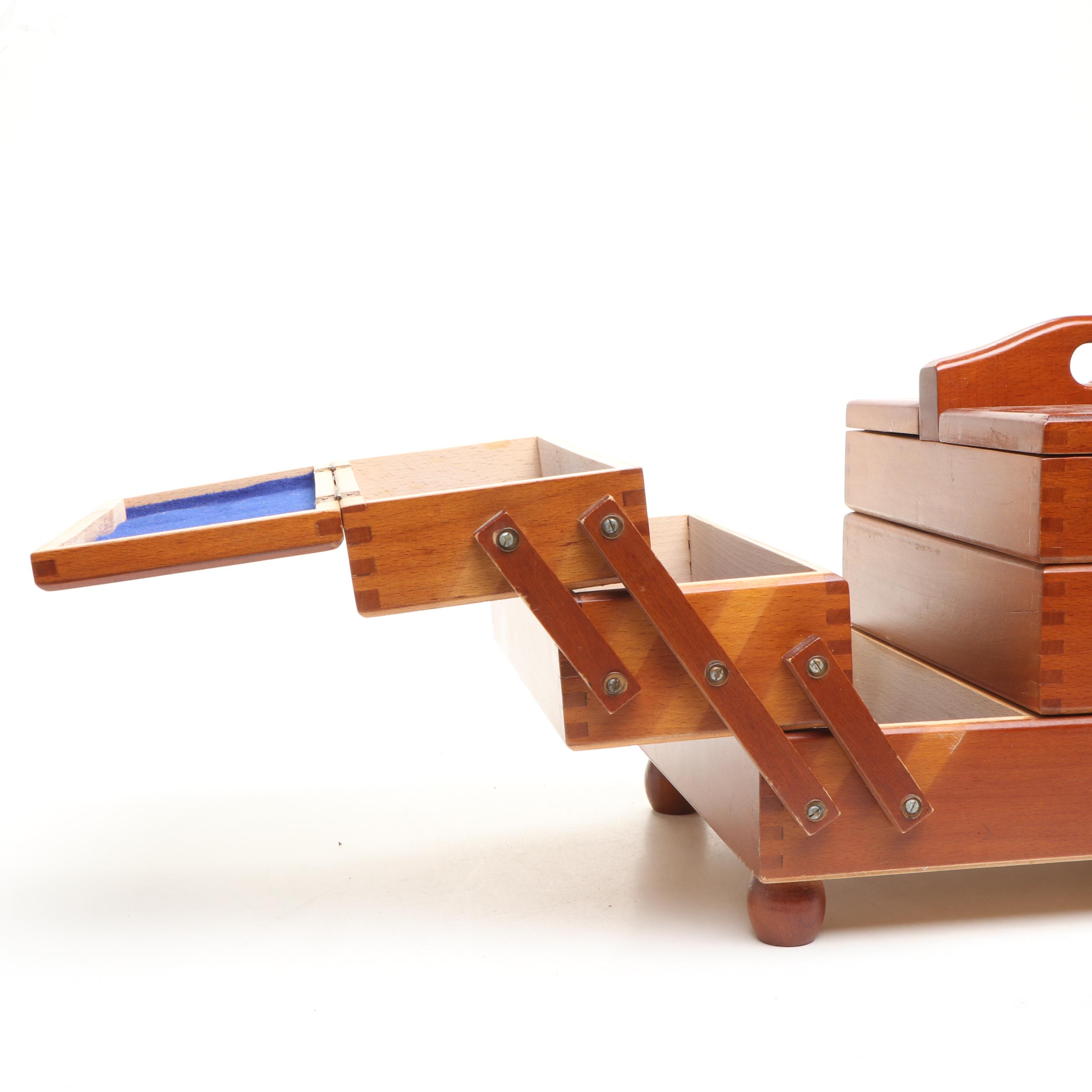 Vintage Wooden Accordian Sewing Box