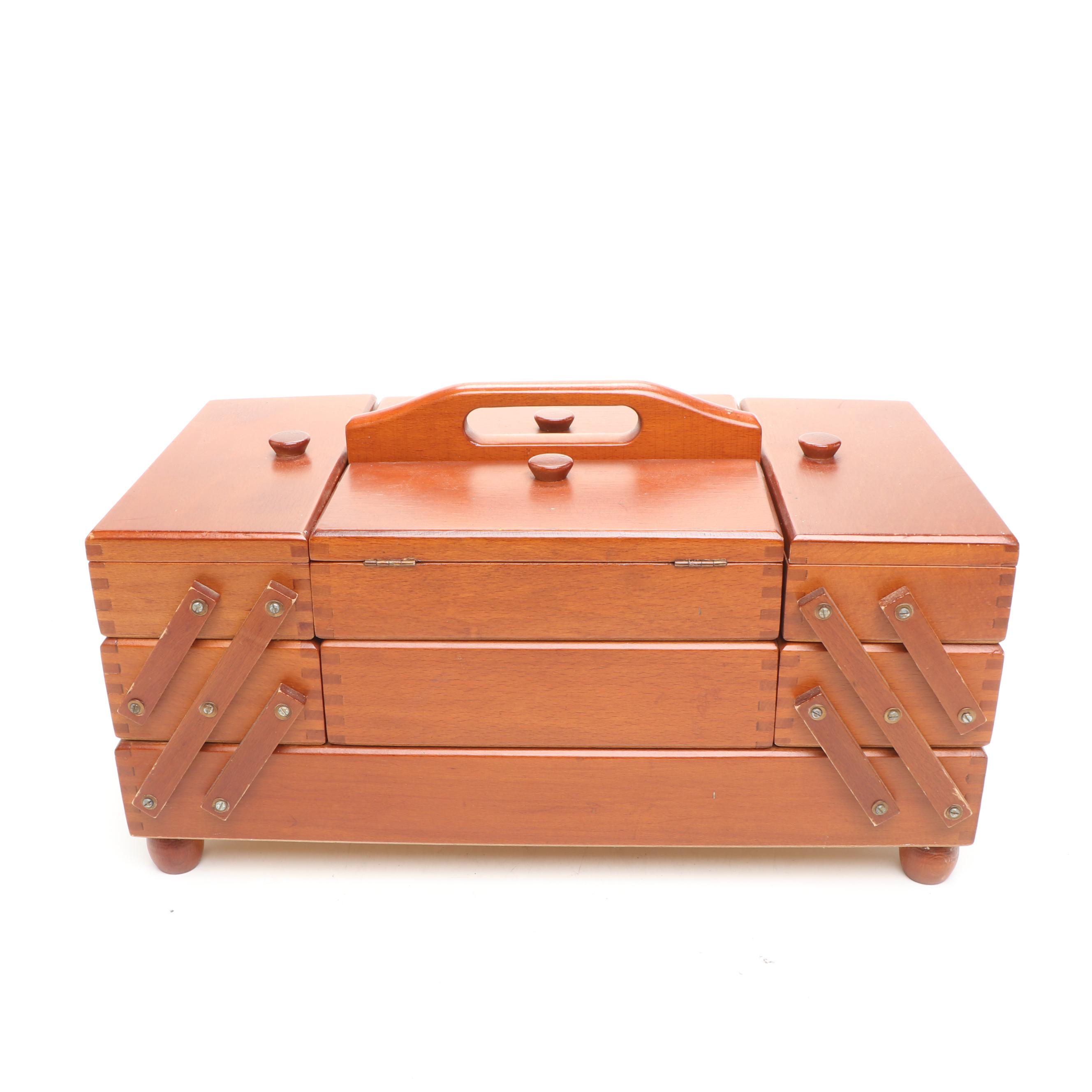 Vintage Wooden Accordian Sewing Box