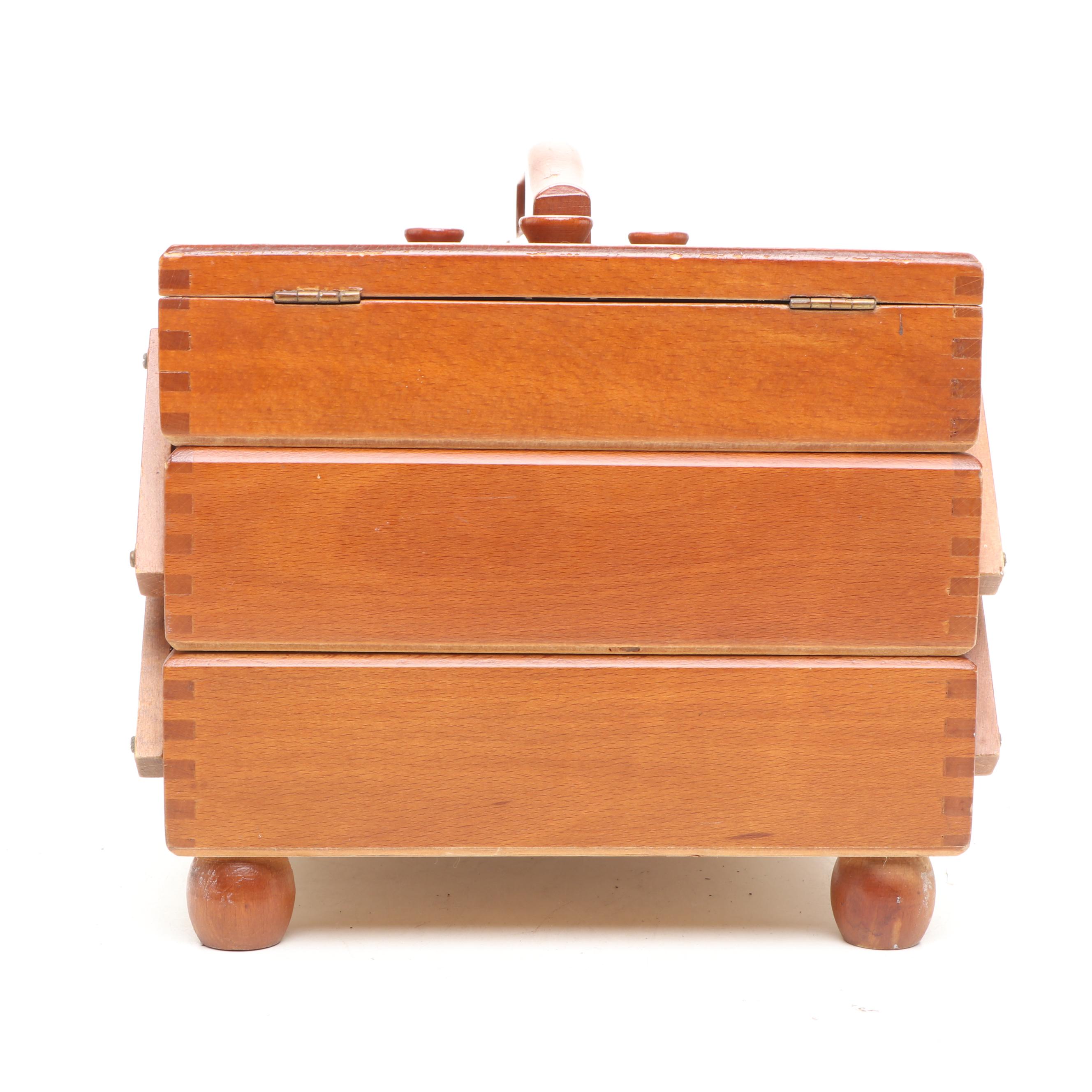 Vintage Wooden Accordian Sewing Box