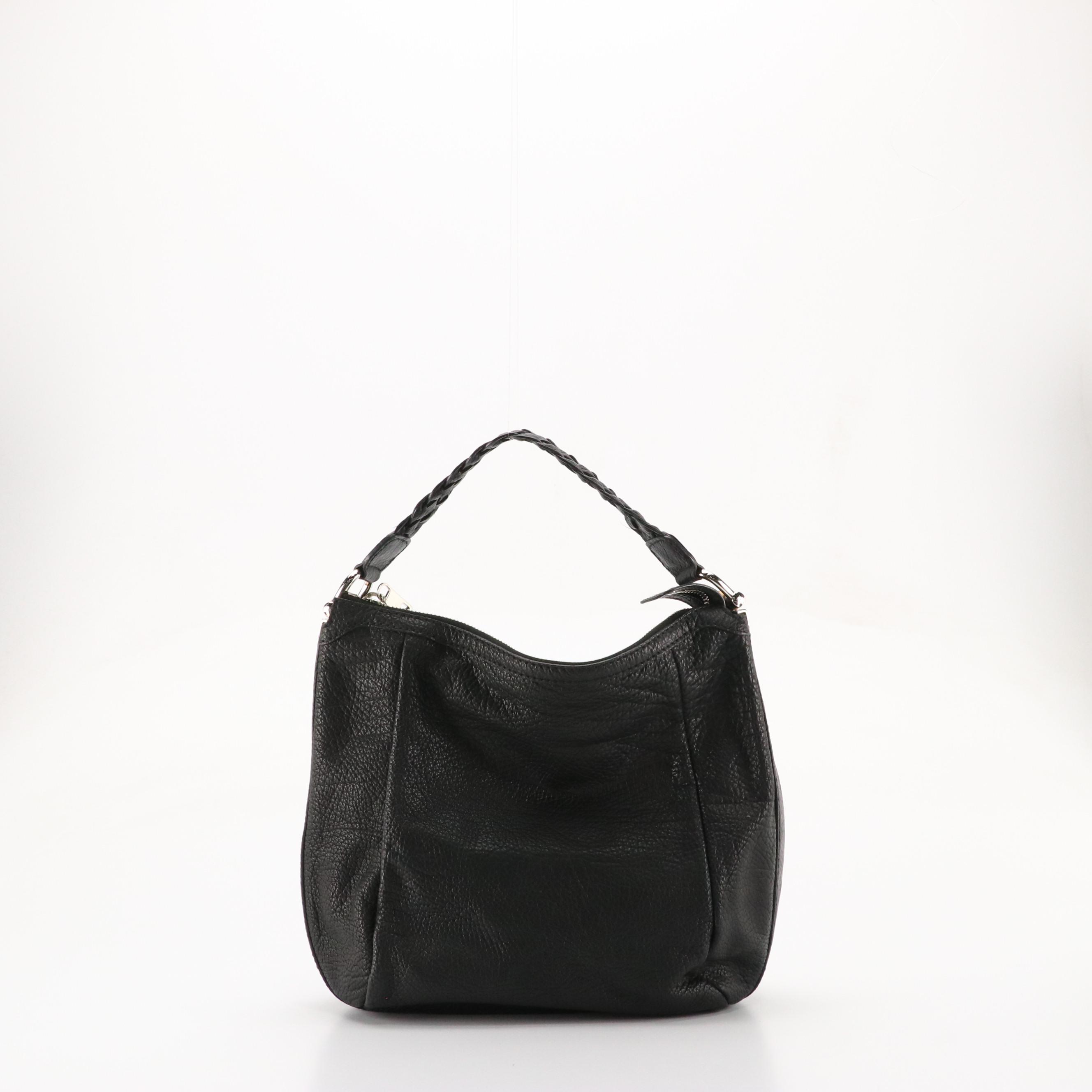 Gucci Bamboo Accent Hobo Bag in Black Grained Leather with Braided Strap