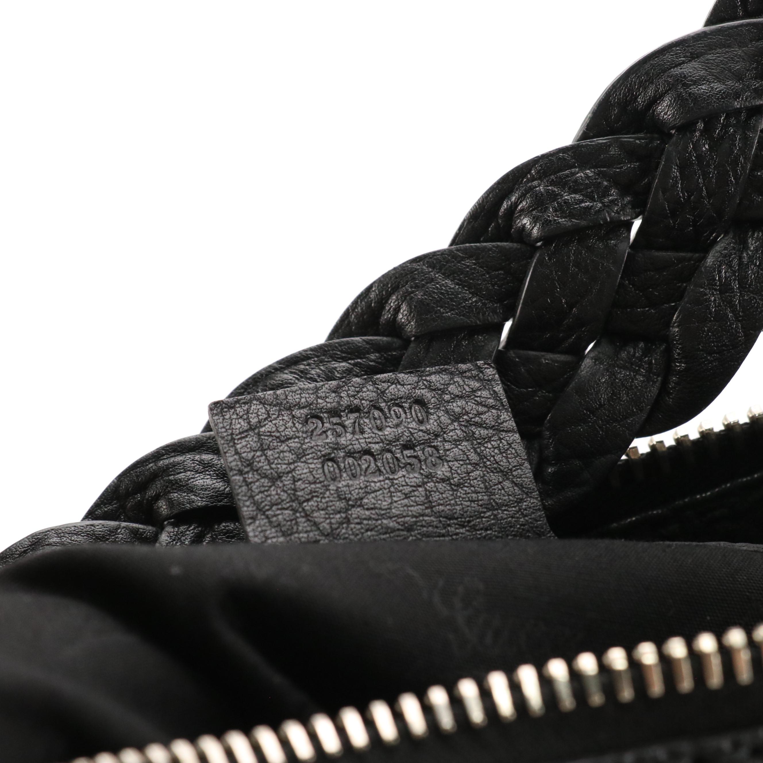 Gucci Bamboo Accent Hobo Bag in Black Grained Leather with Braided Strap